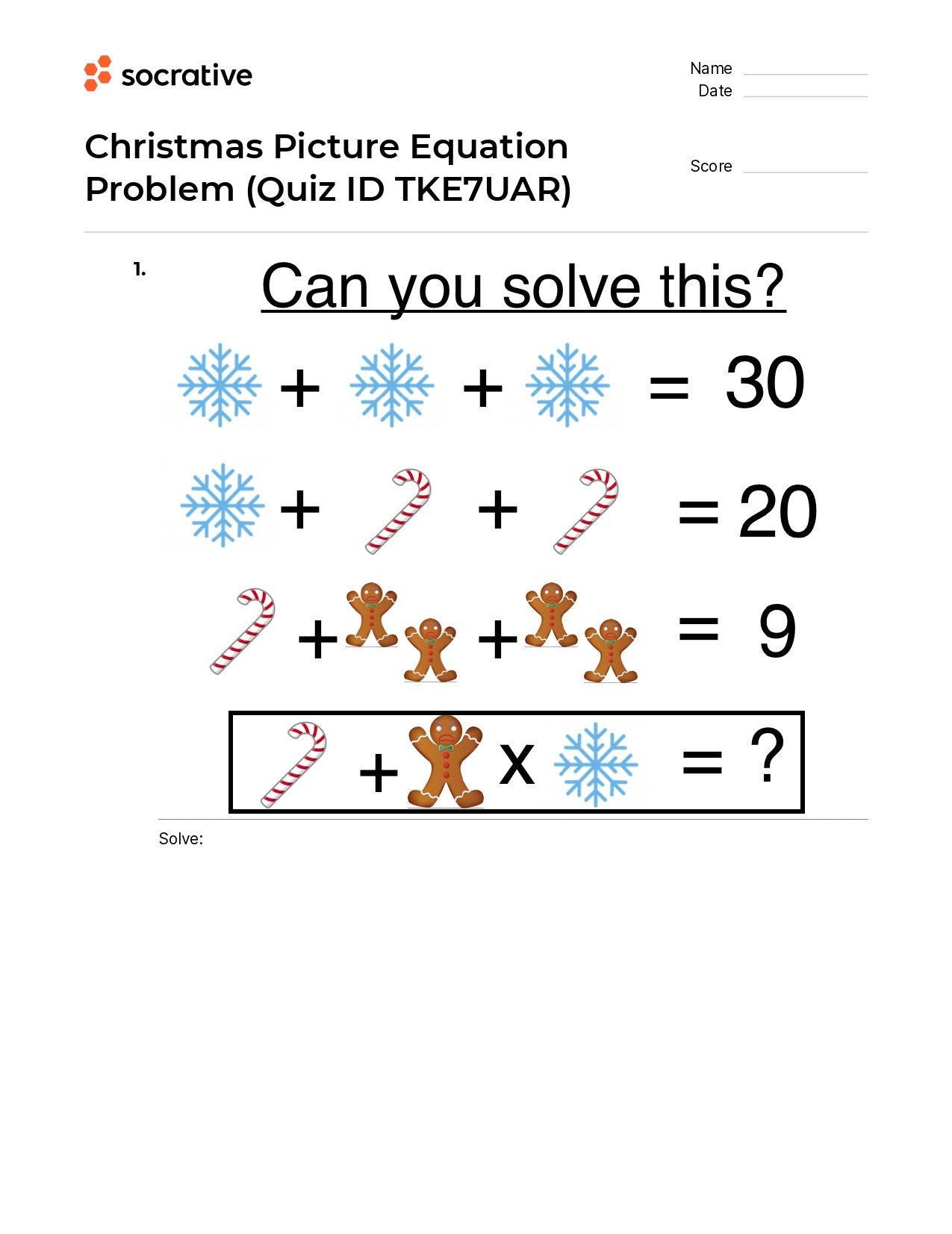 Christmas Picture Equation Problem