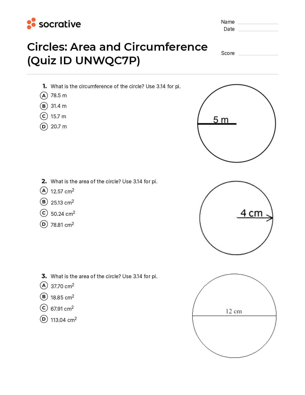 Circles Area And Circumference