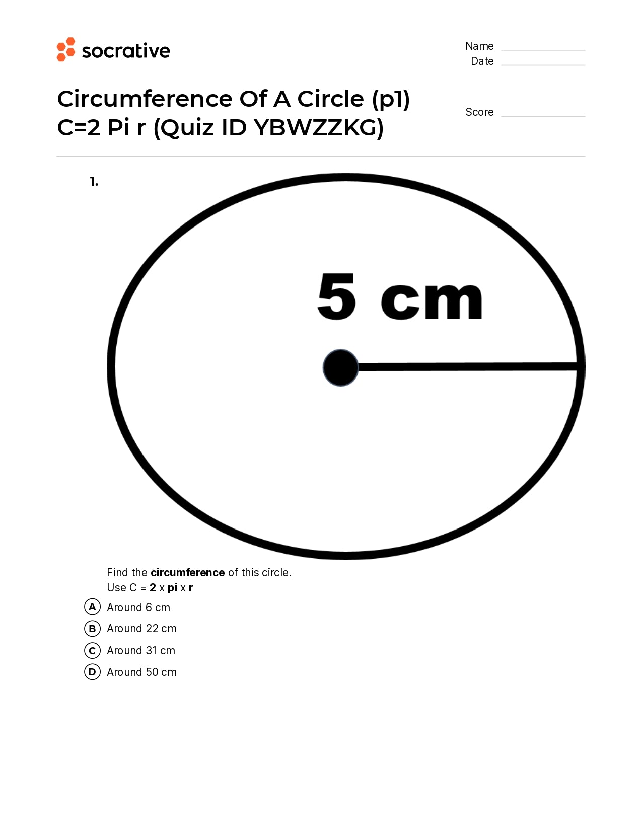 Circumference Of A Circle (P1)  C=2 Pi R