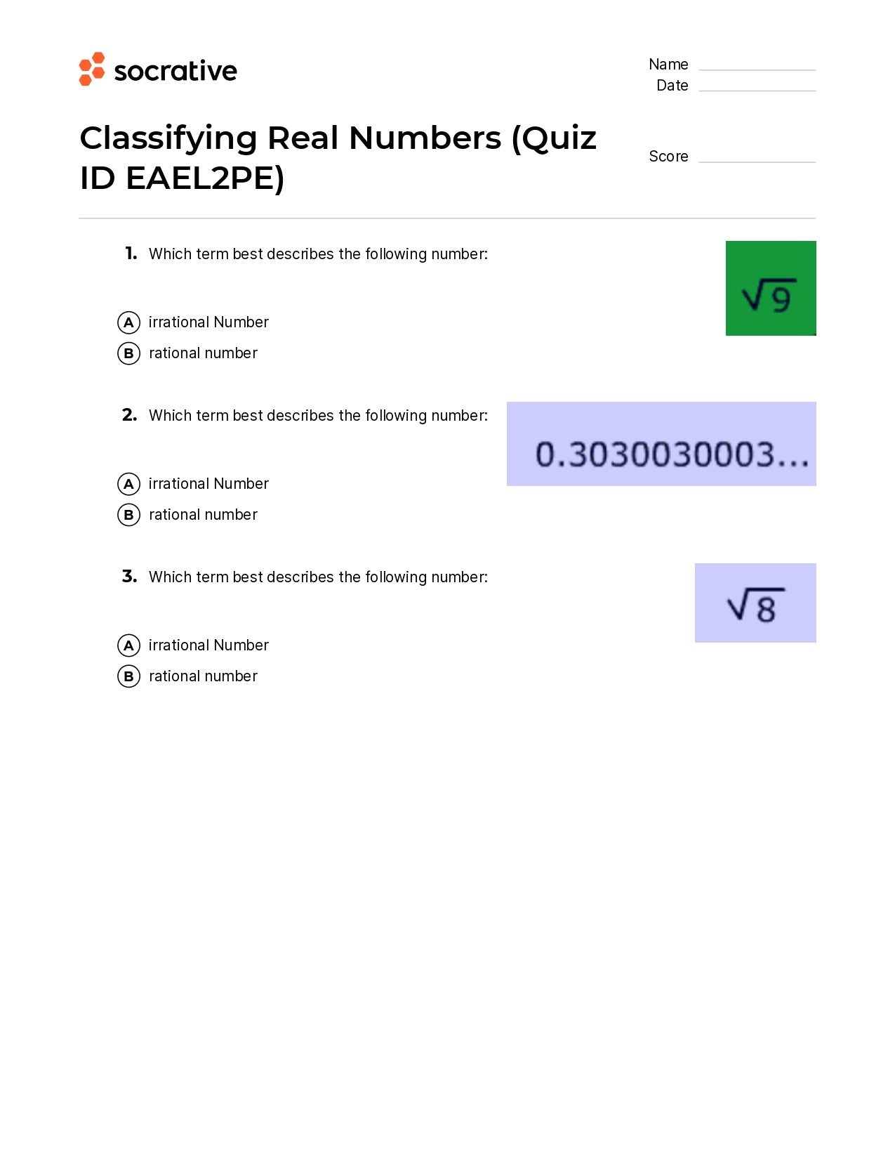 Classifying Real Numbers