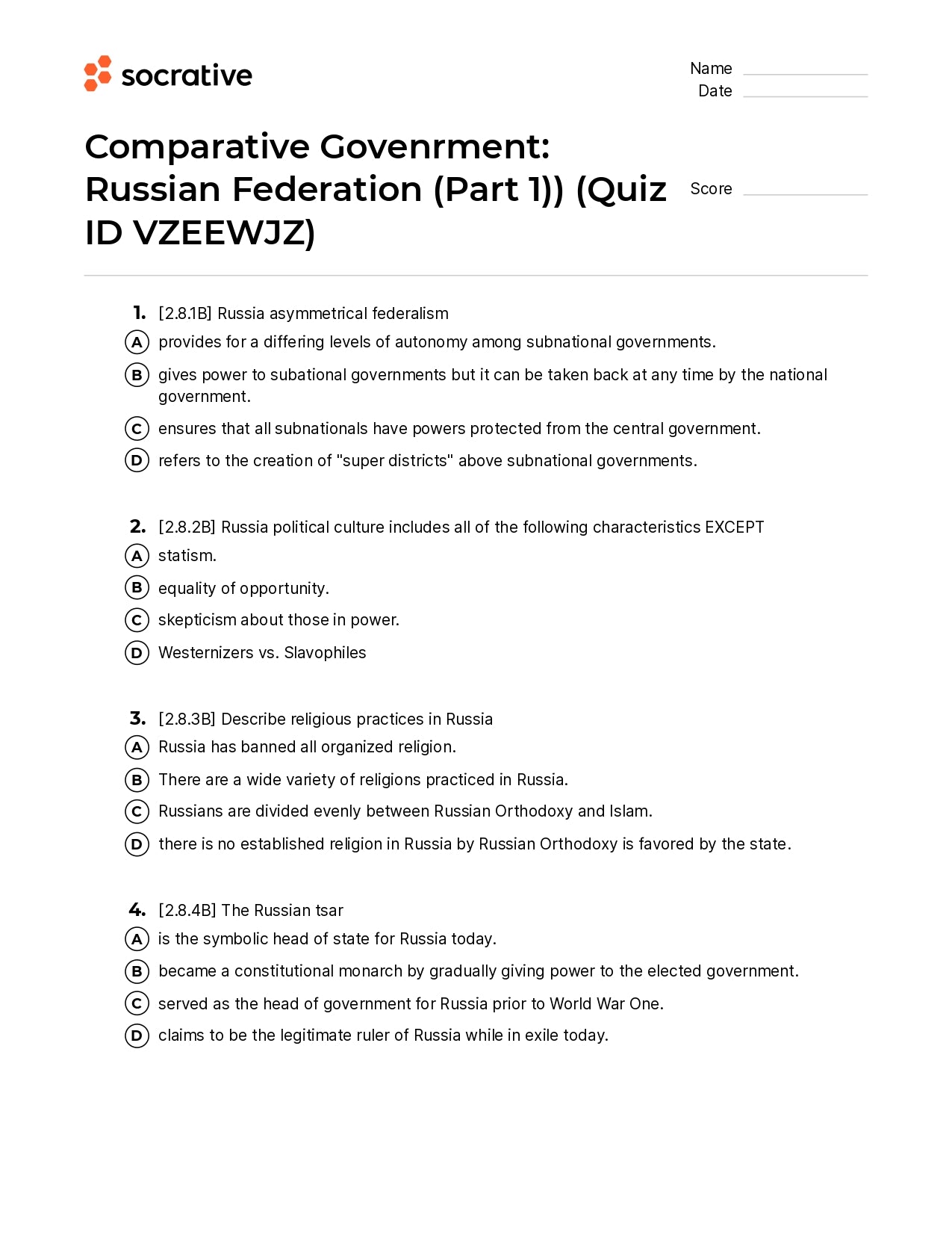 Comparative Govenrment Russian Federation (Part 1))