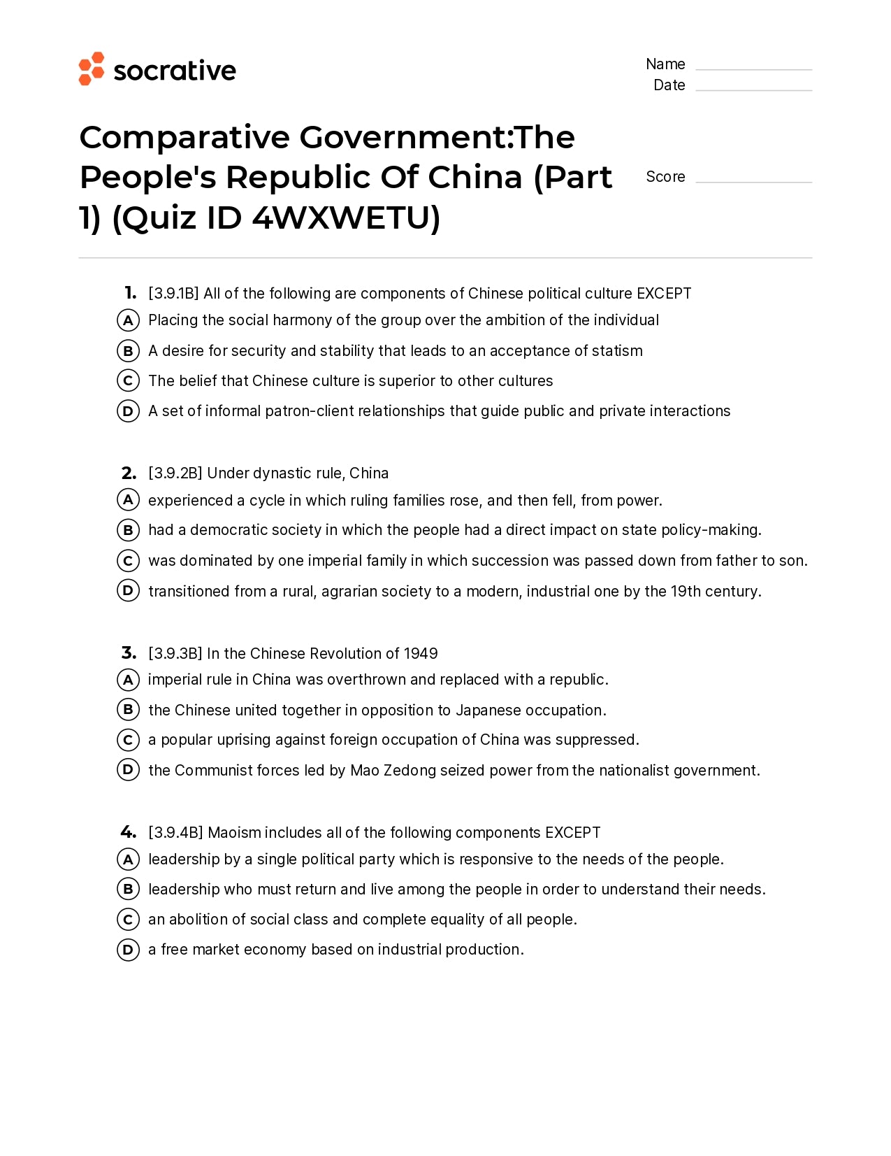 Comparative Governmentthe People'S Republic Of China (Part 1)