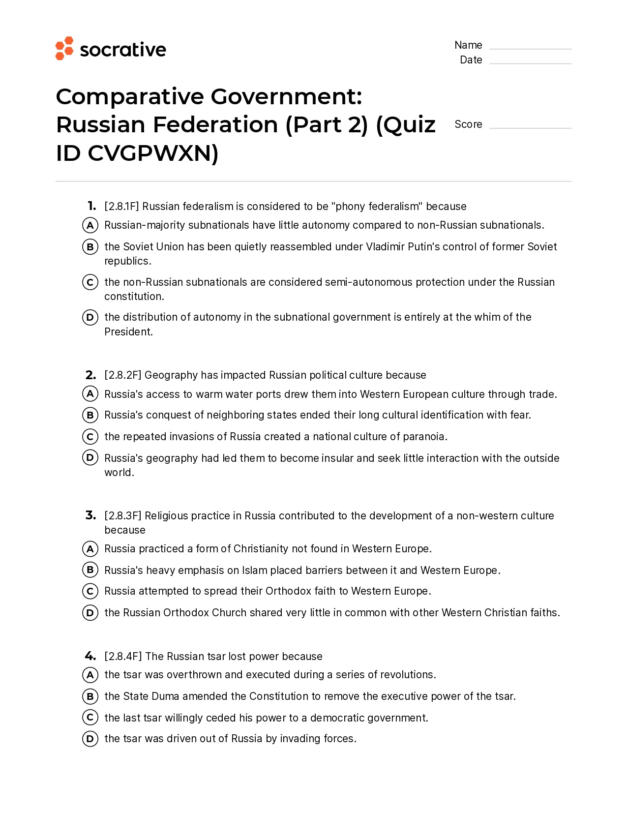 Comparative Government Russian Federation (Part 2)
