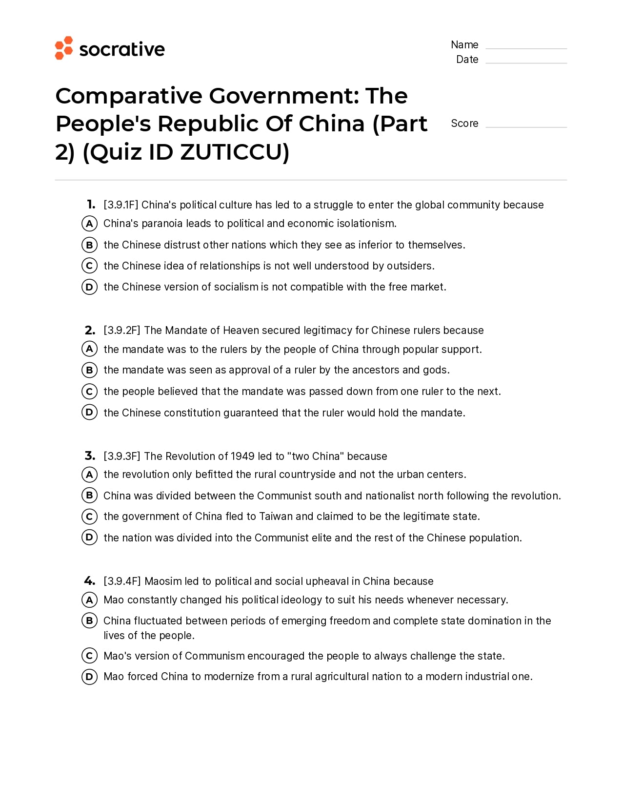 Comparative Government The People'S Republic Of China (Part 2)