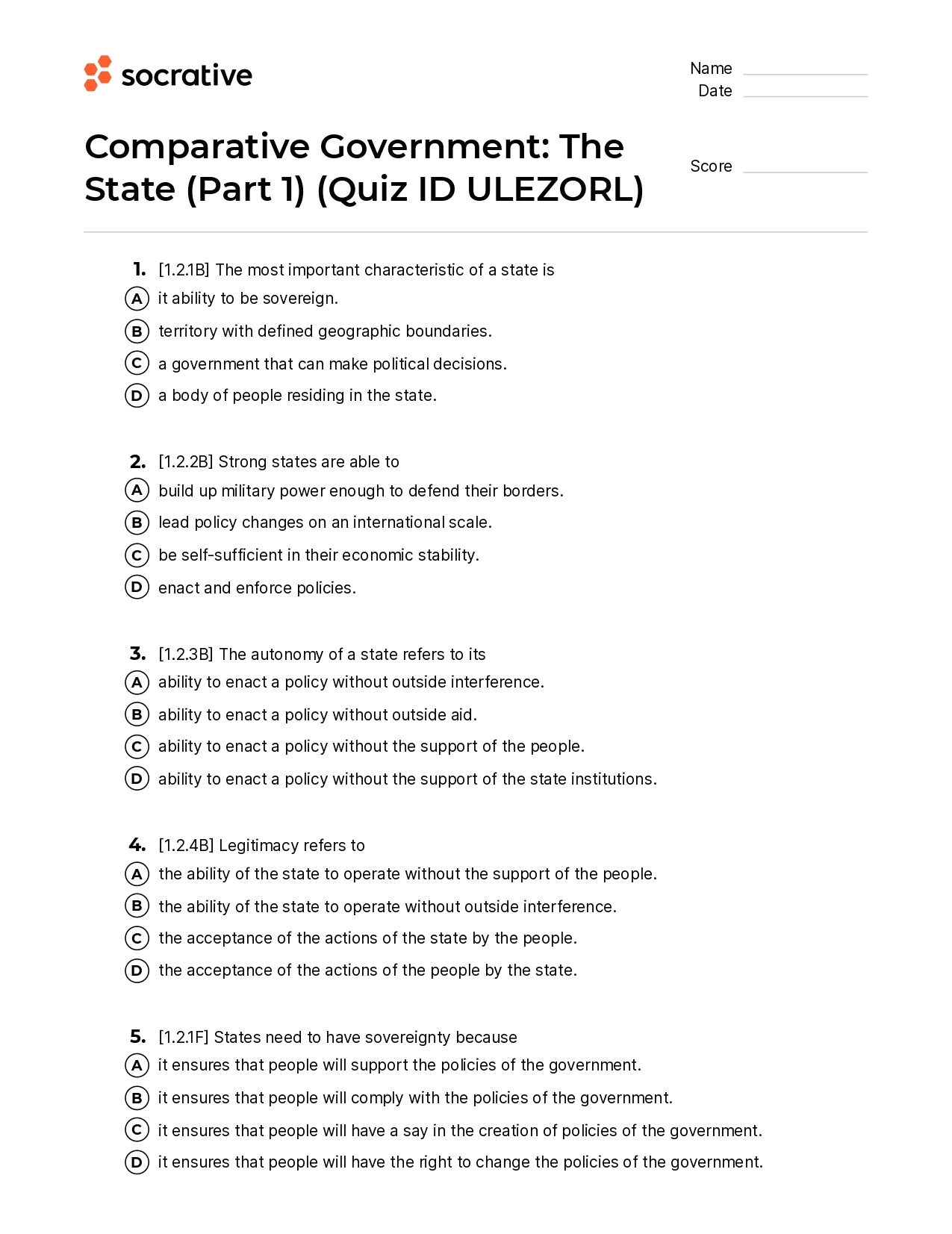 Comparative Government The State  (Part 1)