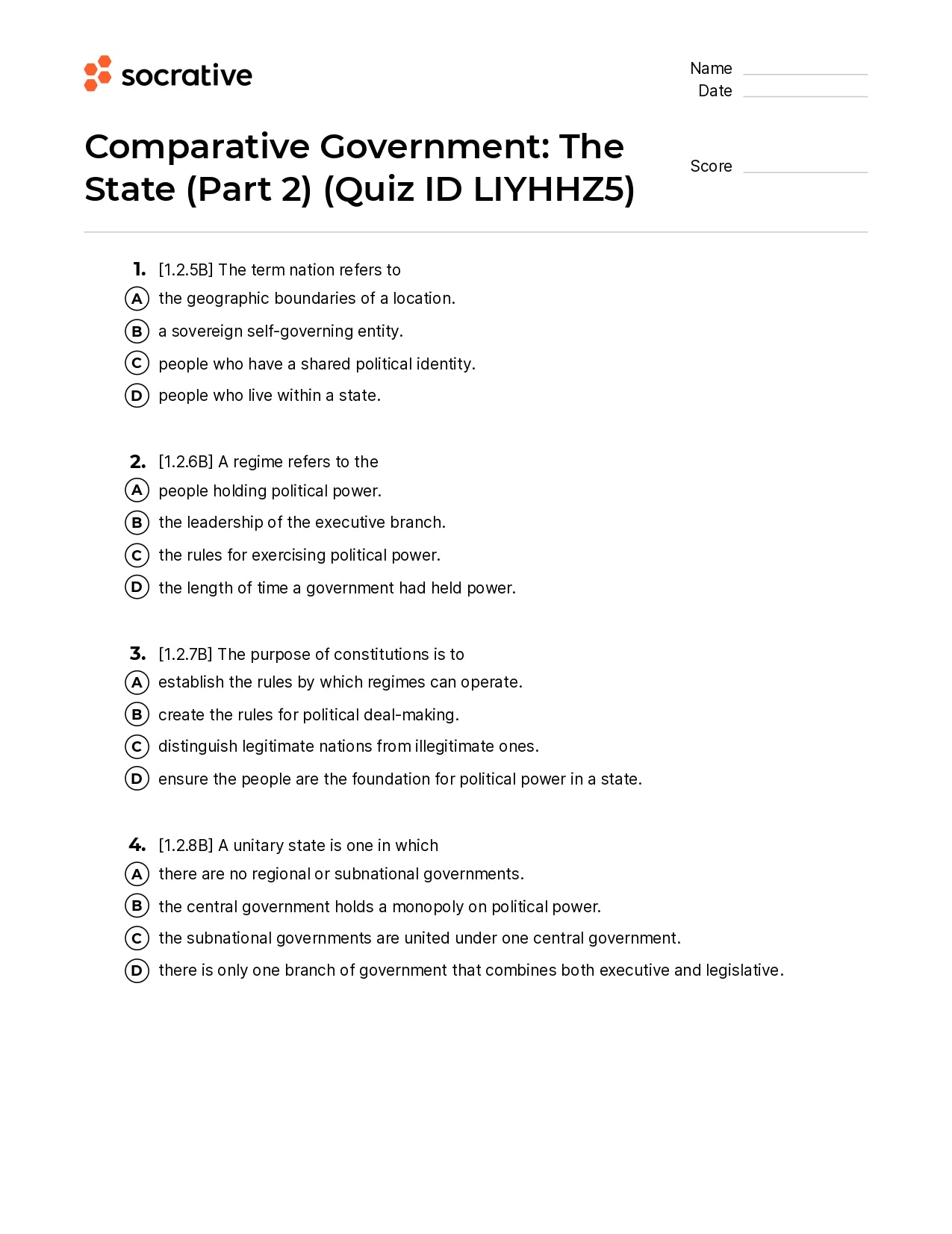 Comparative Government The State  (Part 2)