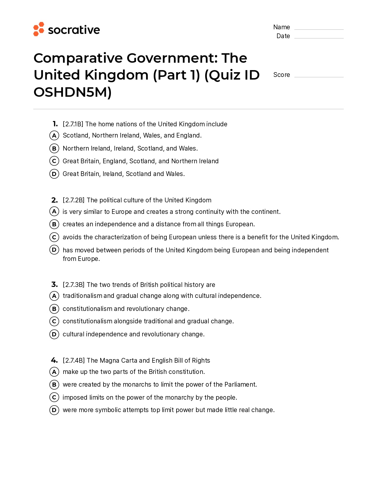 Comparative Government The United Kingdom (Part 1)