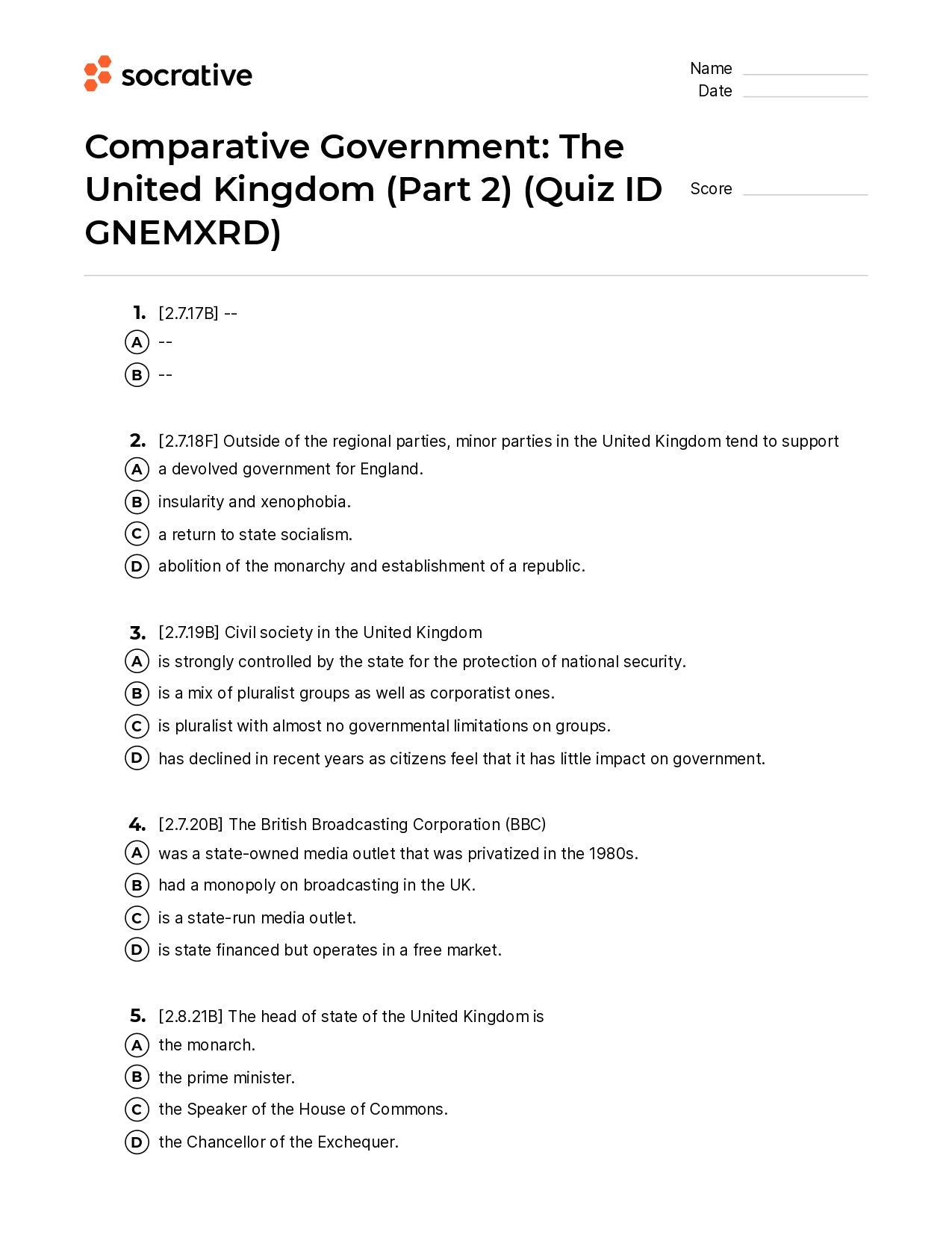 Comparative Government The United Kingdom (Part 2)