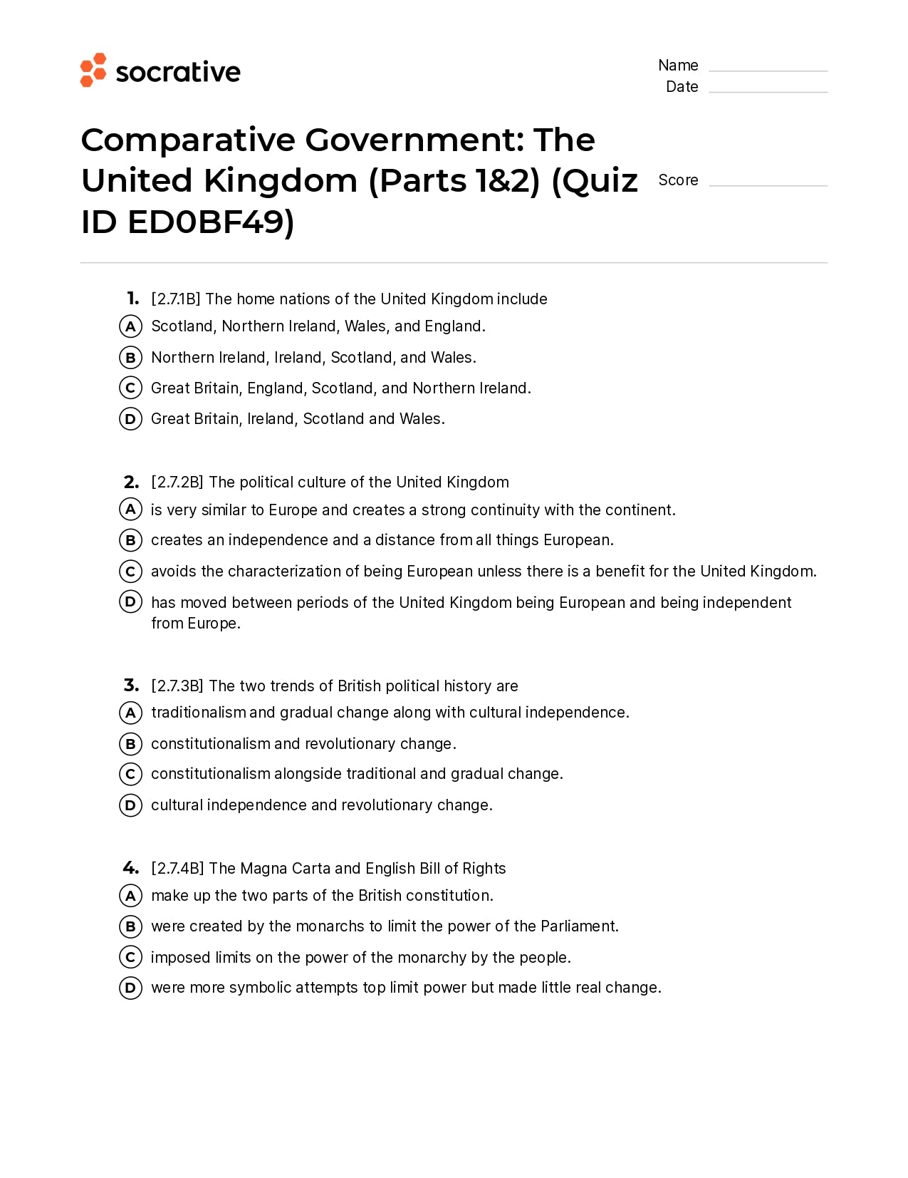 Comparative Government The United Kingdom (Parts 1&2)