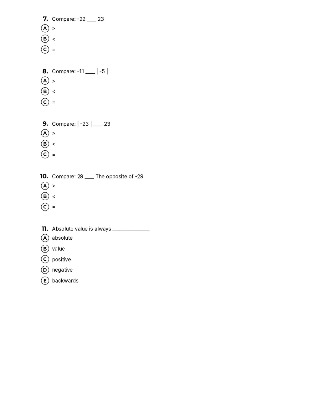 Comparing Integers Quiz – Quiz Shop