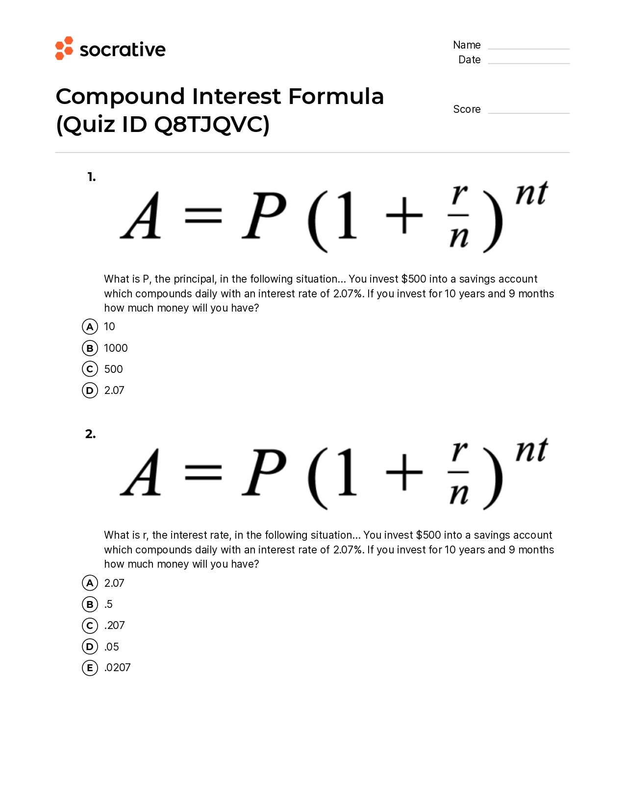 Compound Interest Formula