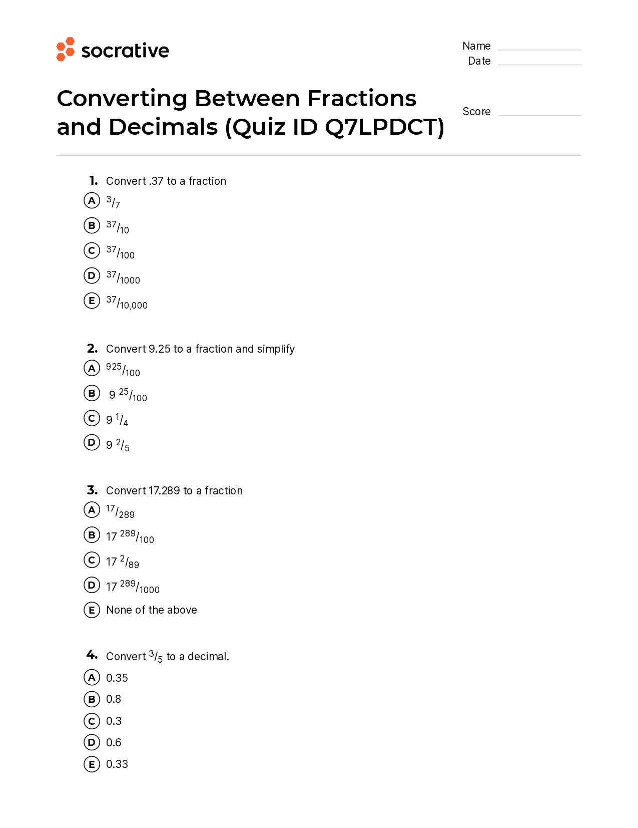 Converting Between Fractions And Decimals