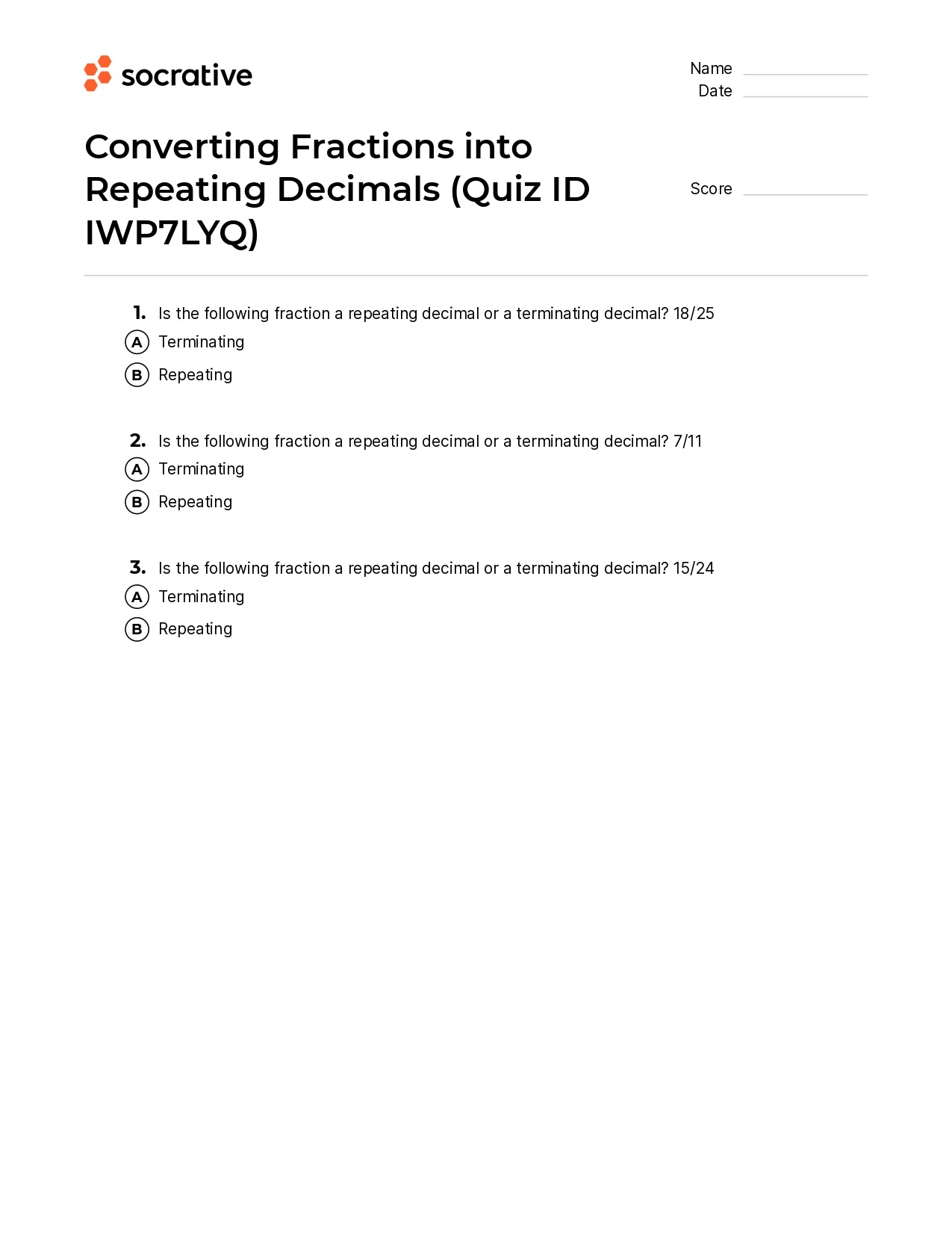Converting Fractions Into Repeating Decimals