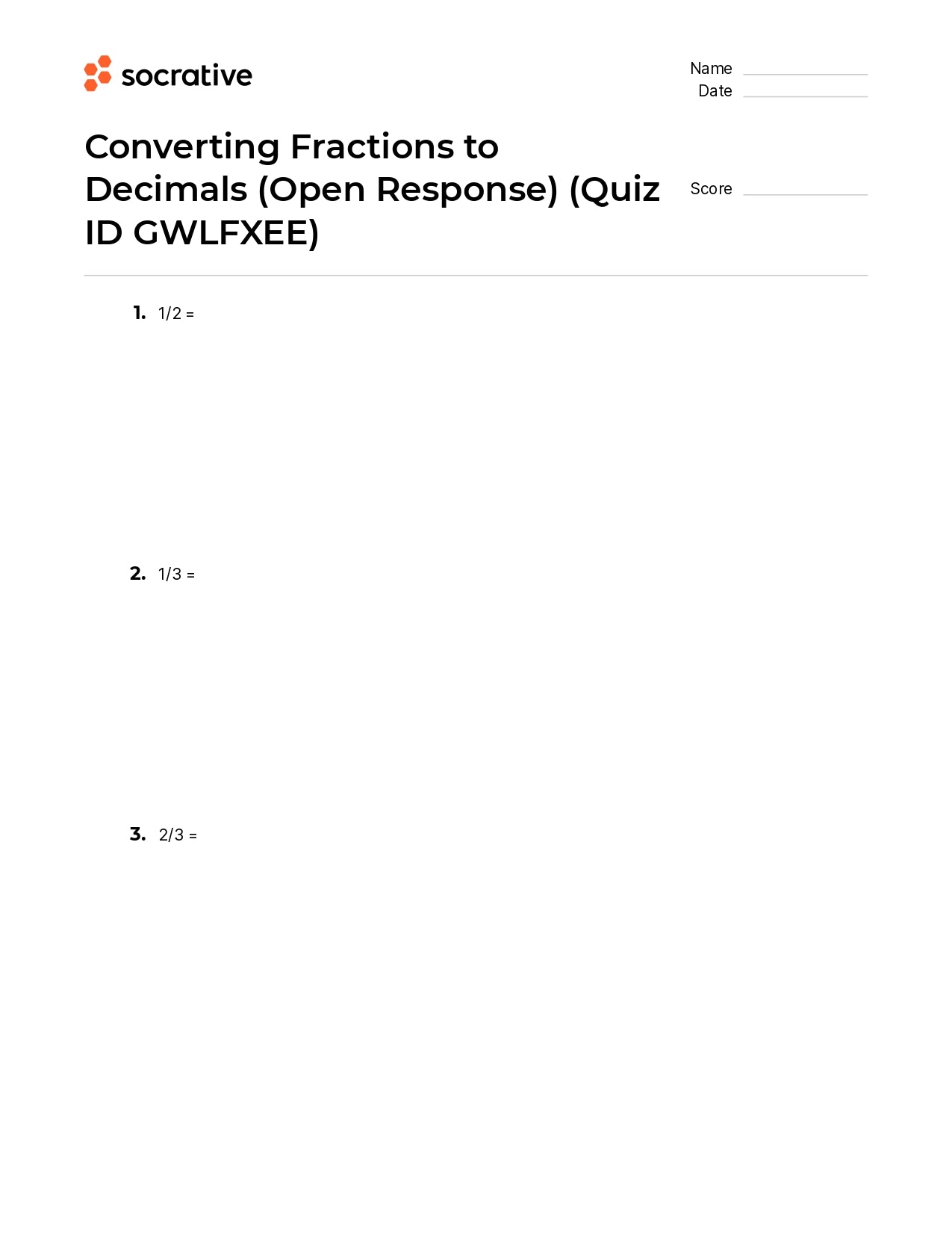 Converting Fractions To Decimals (Open Response)