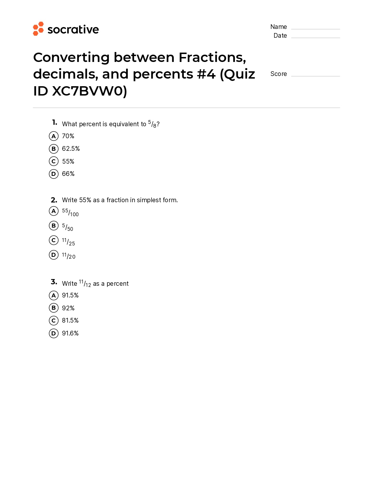 Converting Between Fractions Decimals And Percents 4