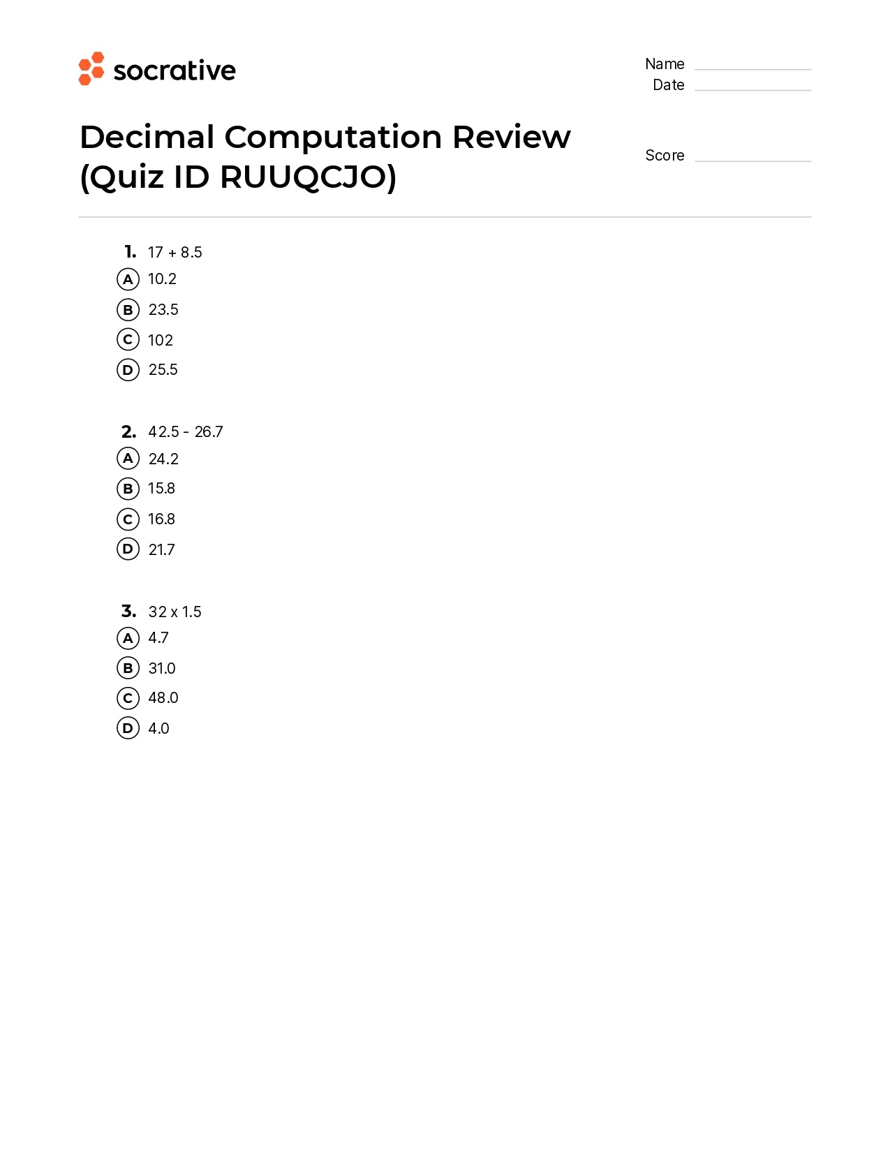 Decimal Computation Review