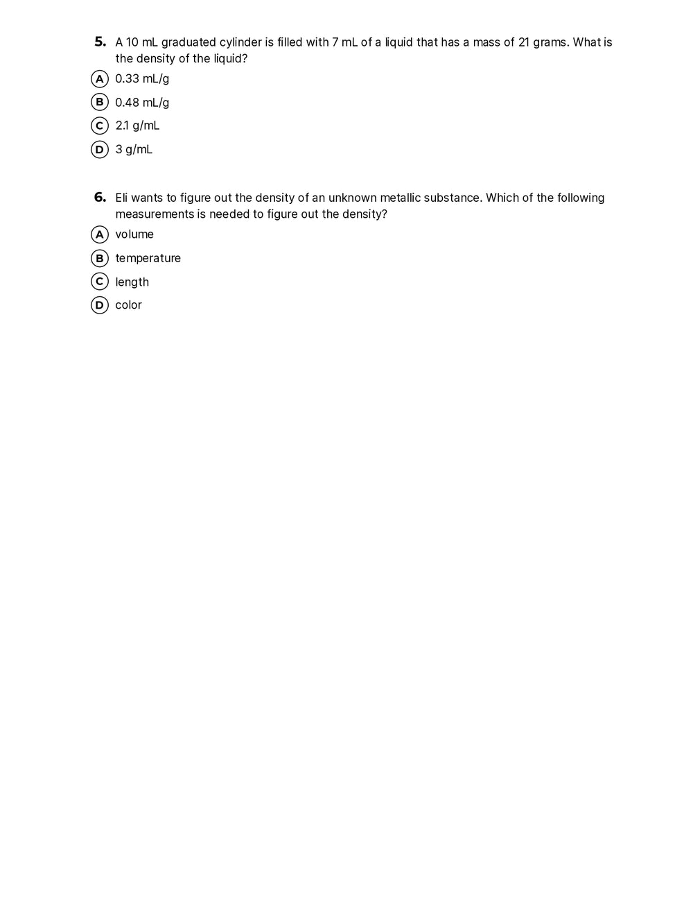 Density Concepts And Calculation Quiz Shop