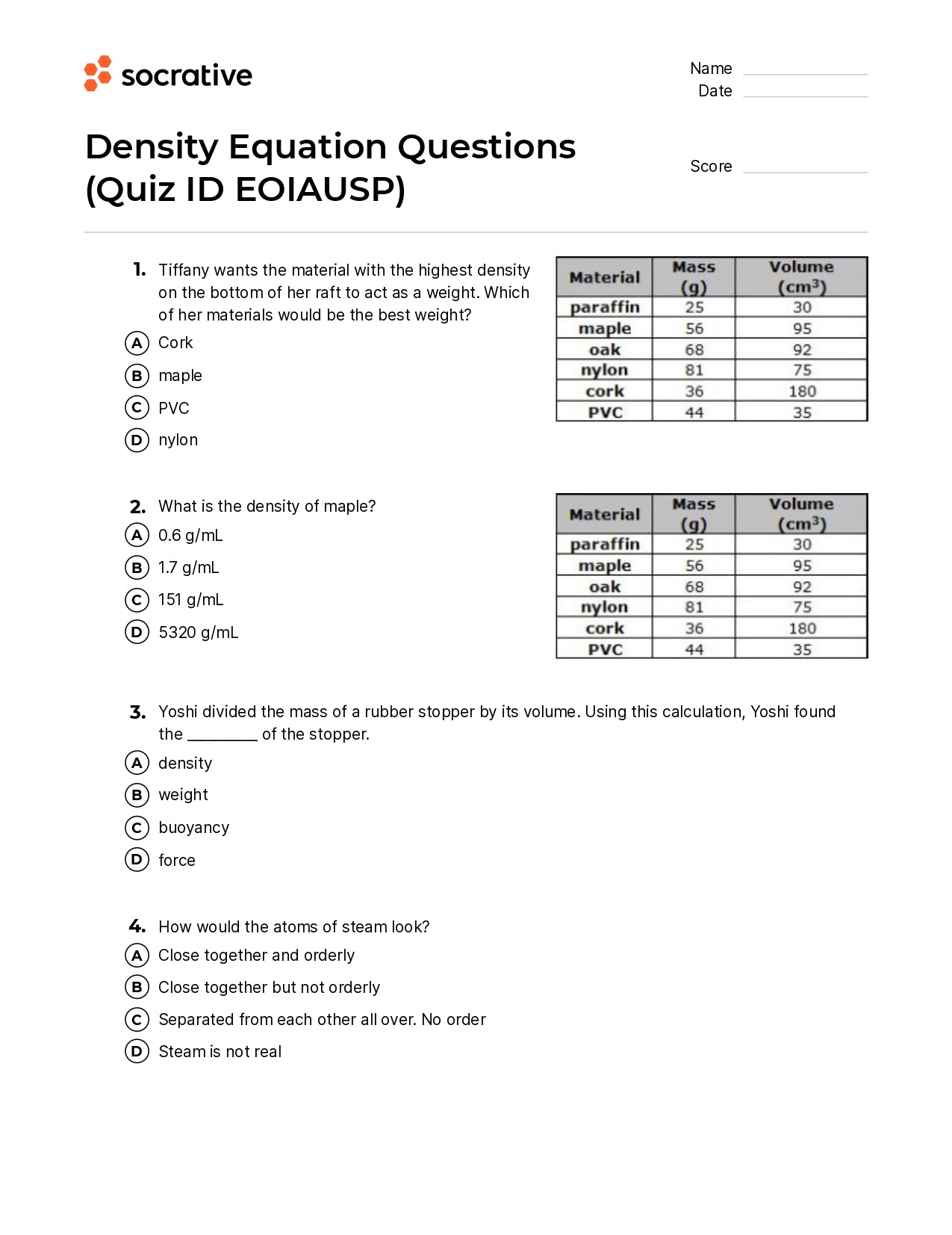 Density Equation Questions