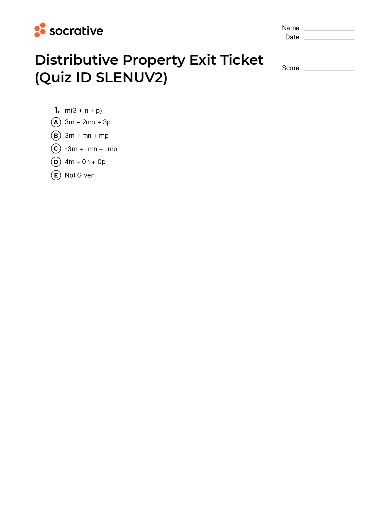 Distributive Property Exit Ticket