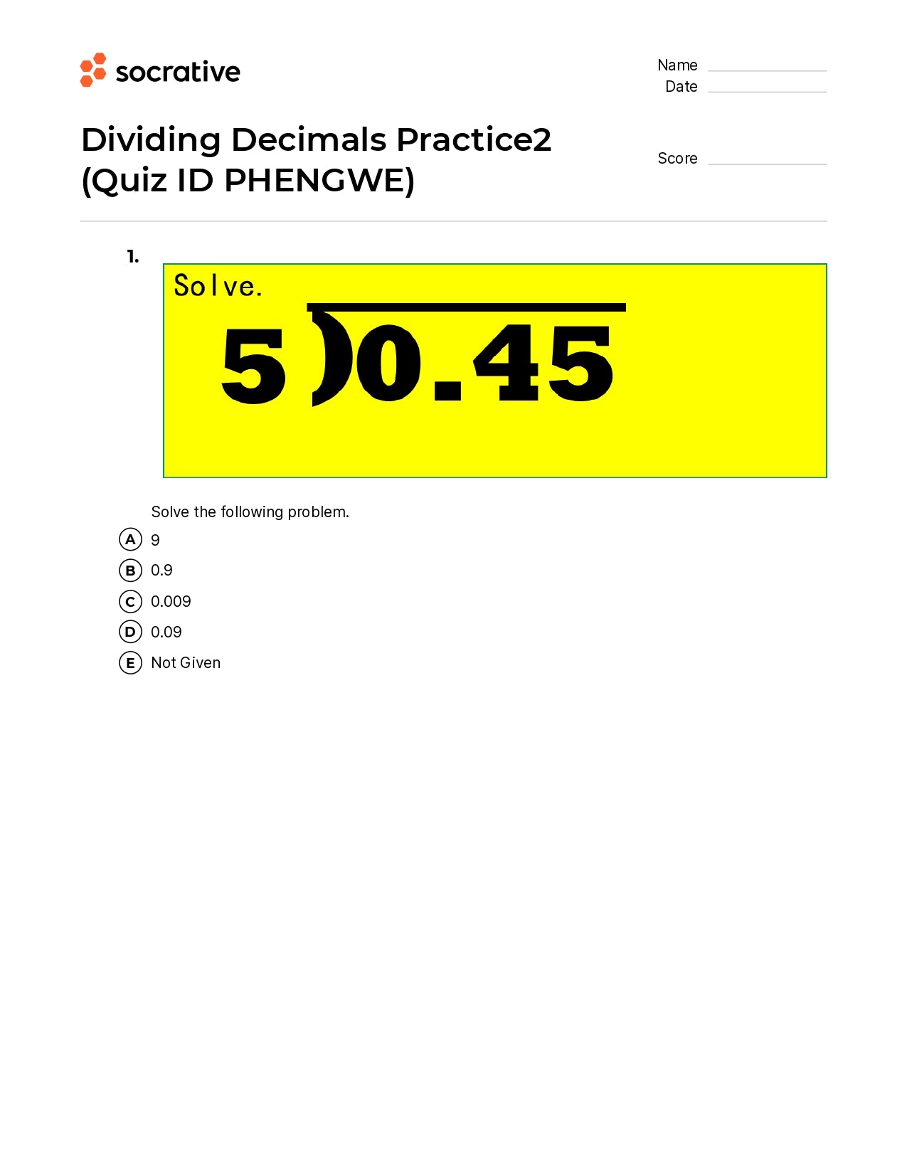 Dividing Decimals Practice2