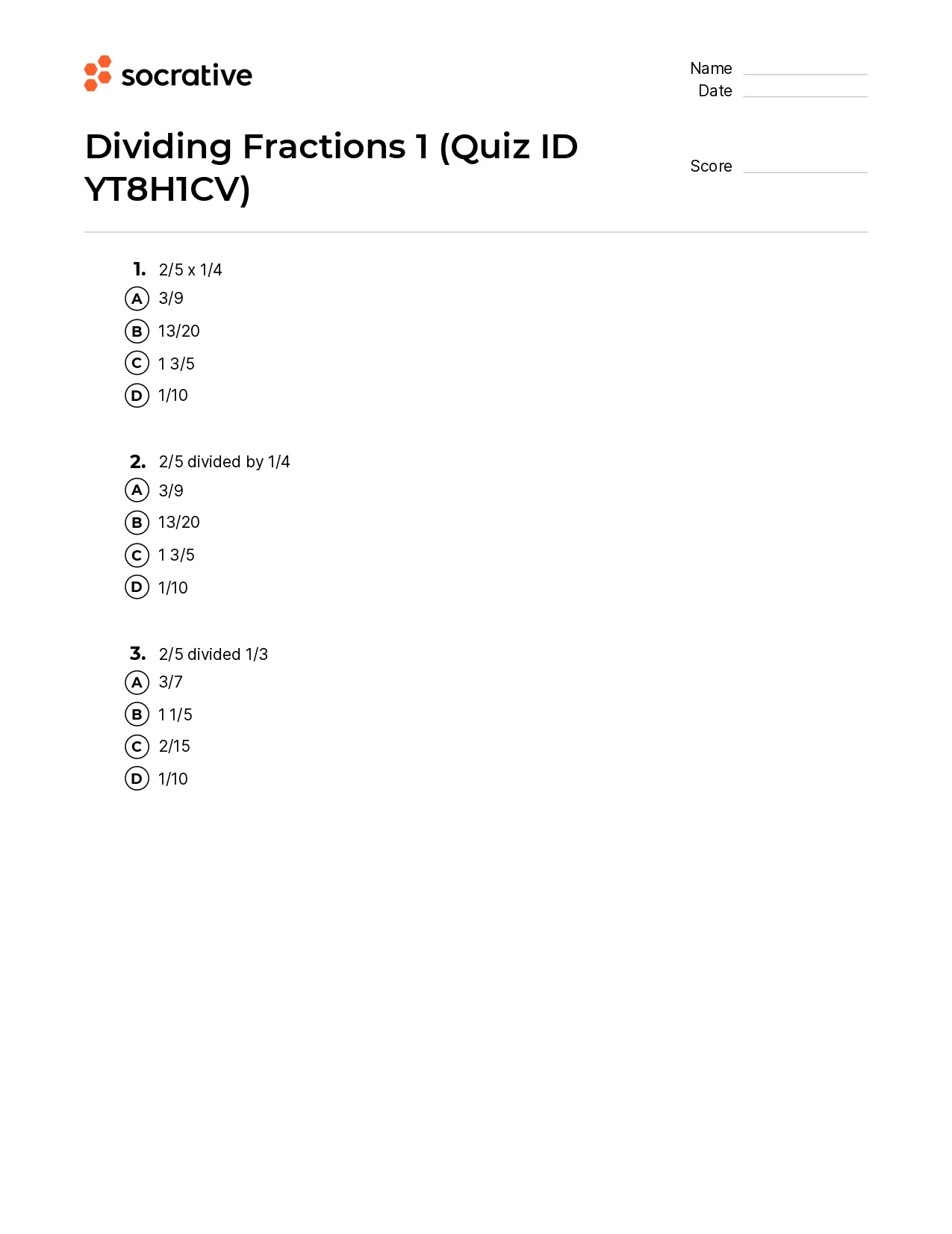 Dividing Fractions 1