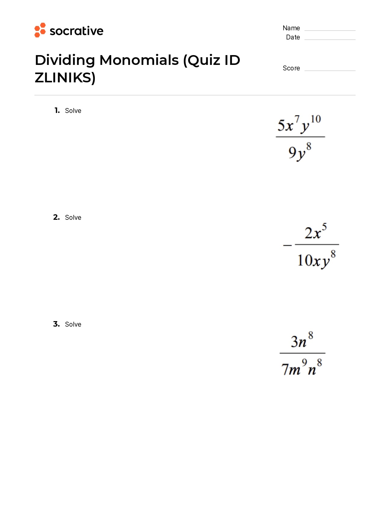 Dividing Monomials