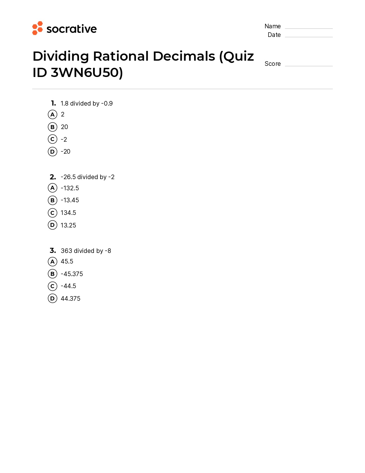 Dividing Rational Decimals