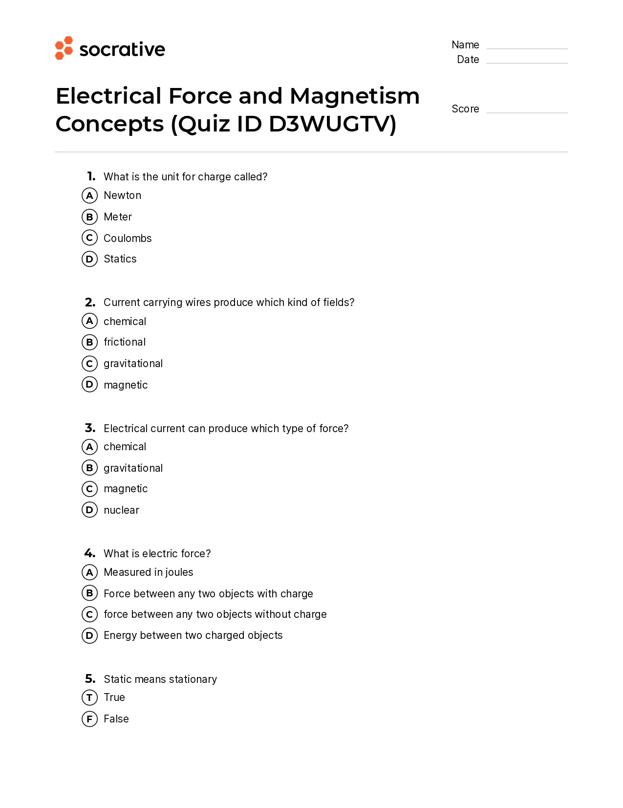 Electrical Force And Magnetism Concepts