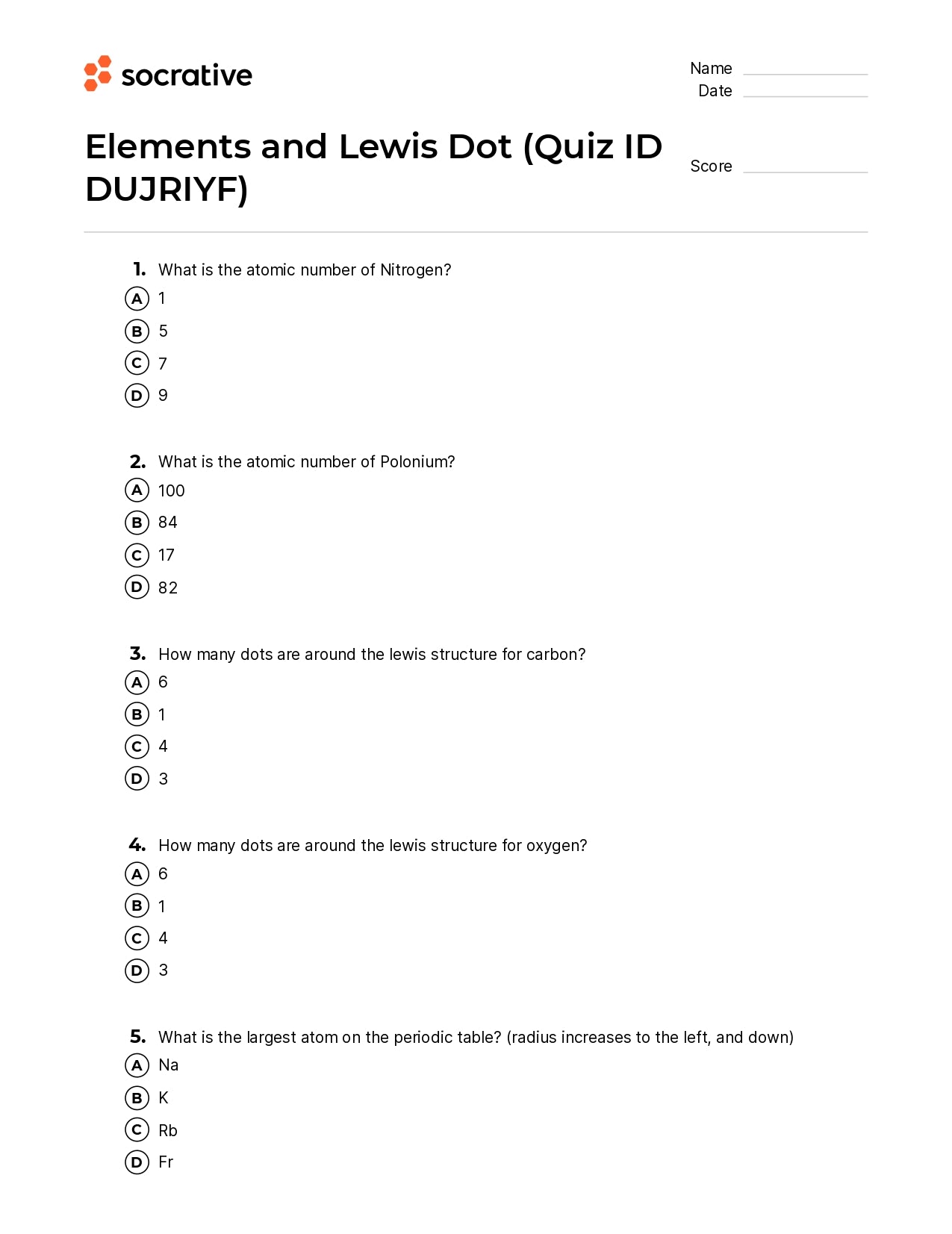 Elements And Lewis Dot