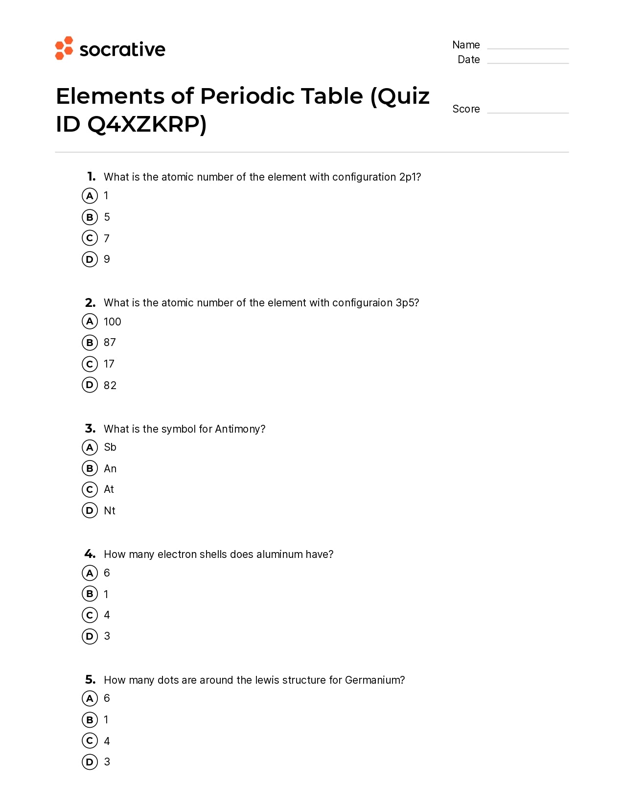 Basic Periodic Table Questions Science Periodic Table Questions