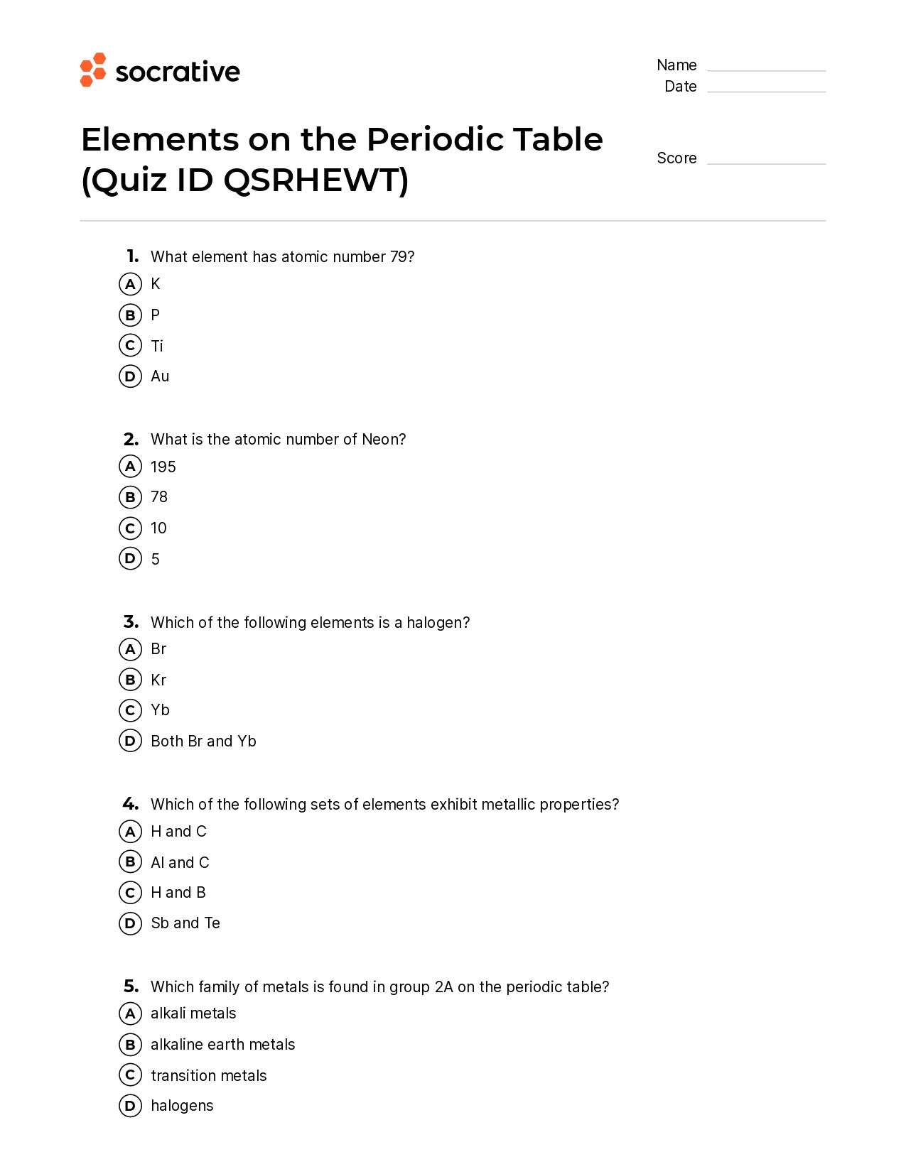 Elements On The Periodic Table