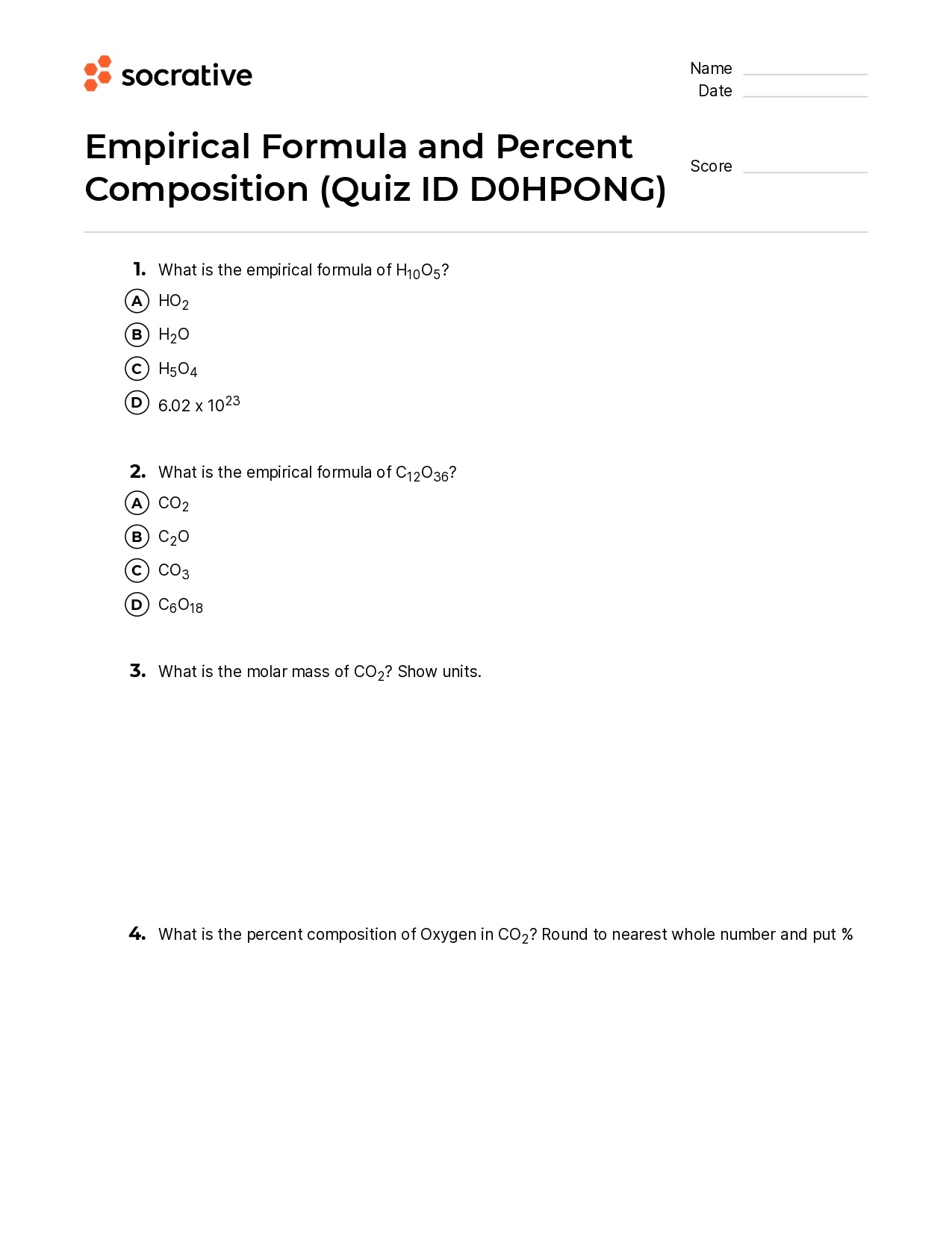 Empirical Formula And Percent Composition