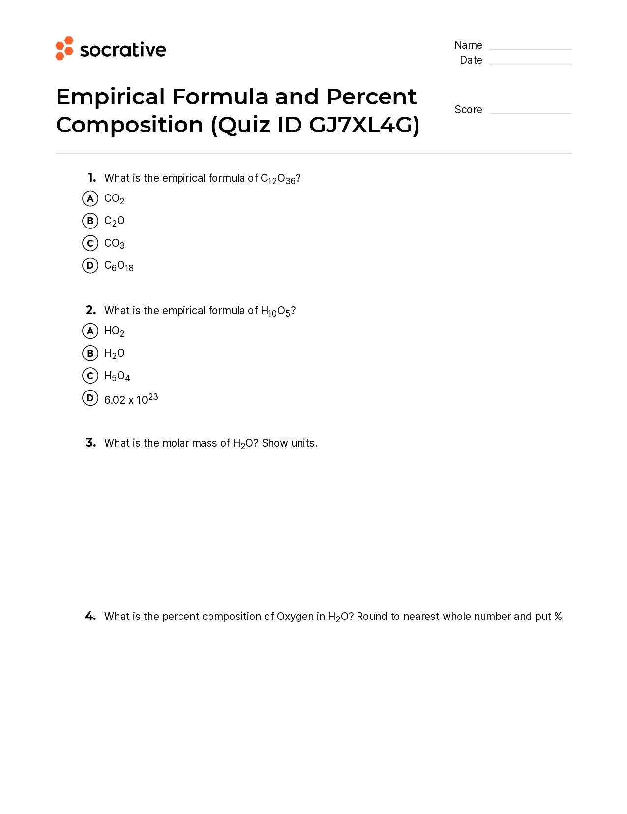Empirical Formula And Percent Composition