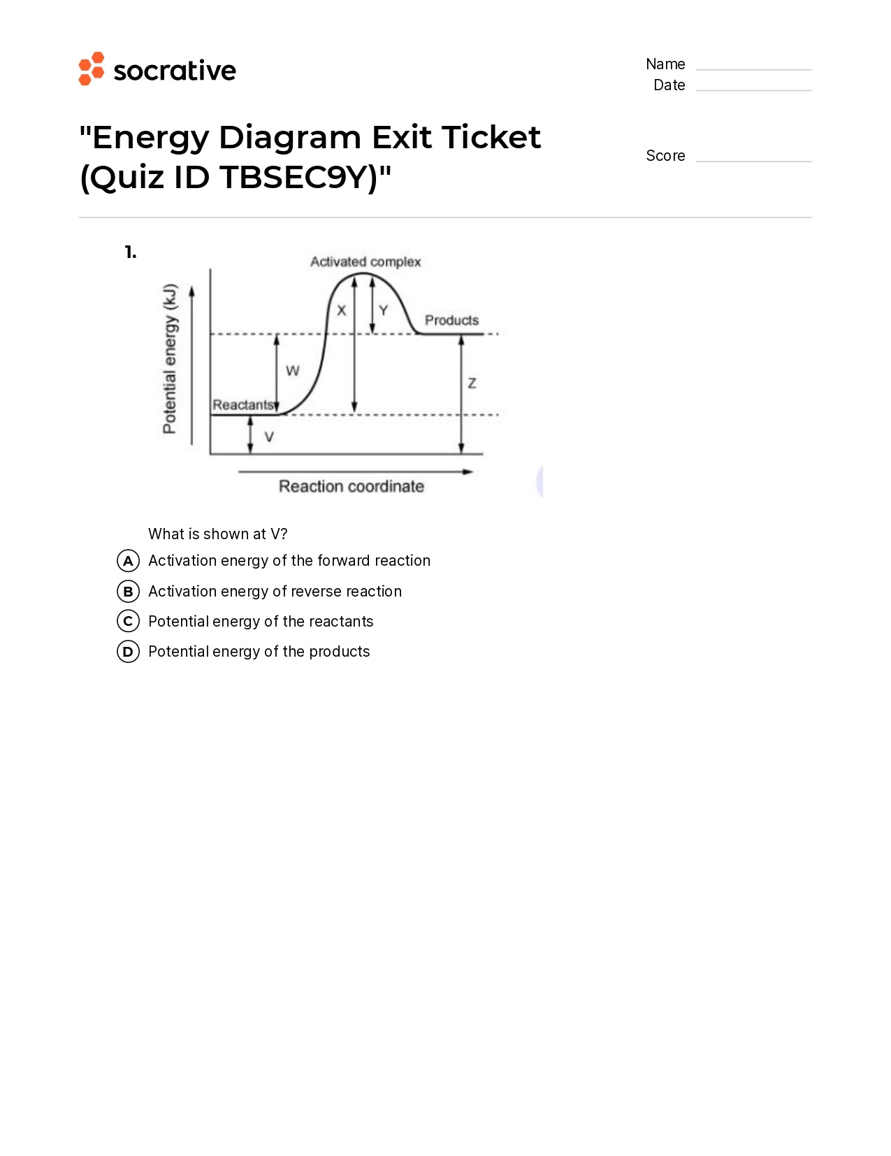 Energy Diagram Exit Ticket