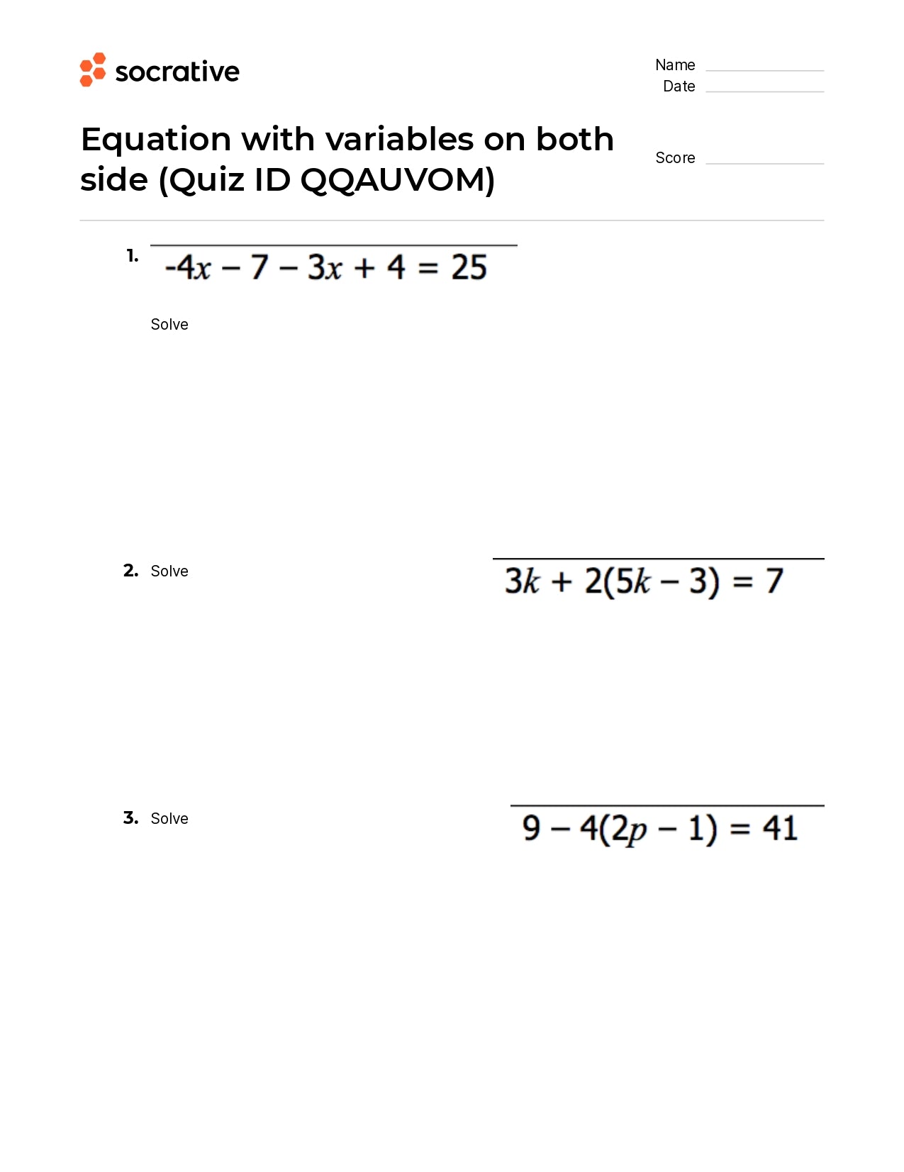 Equation With Variables On Both Side