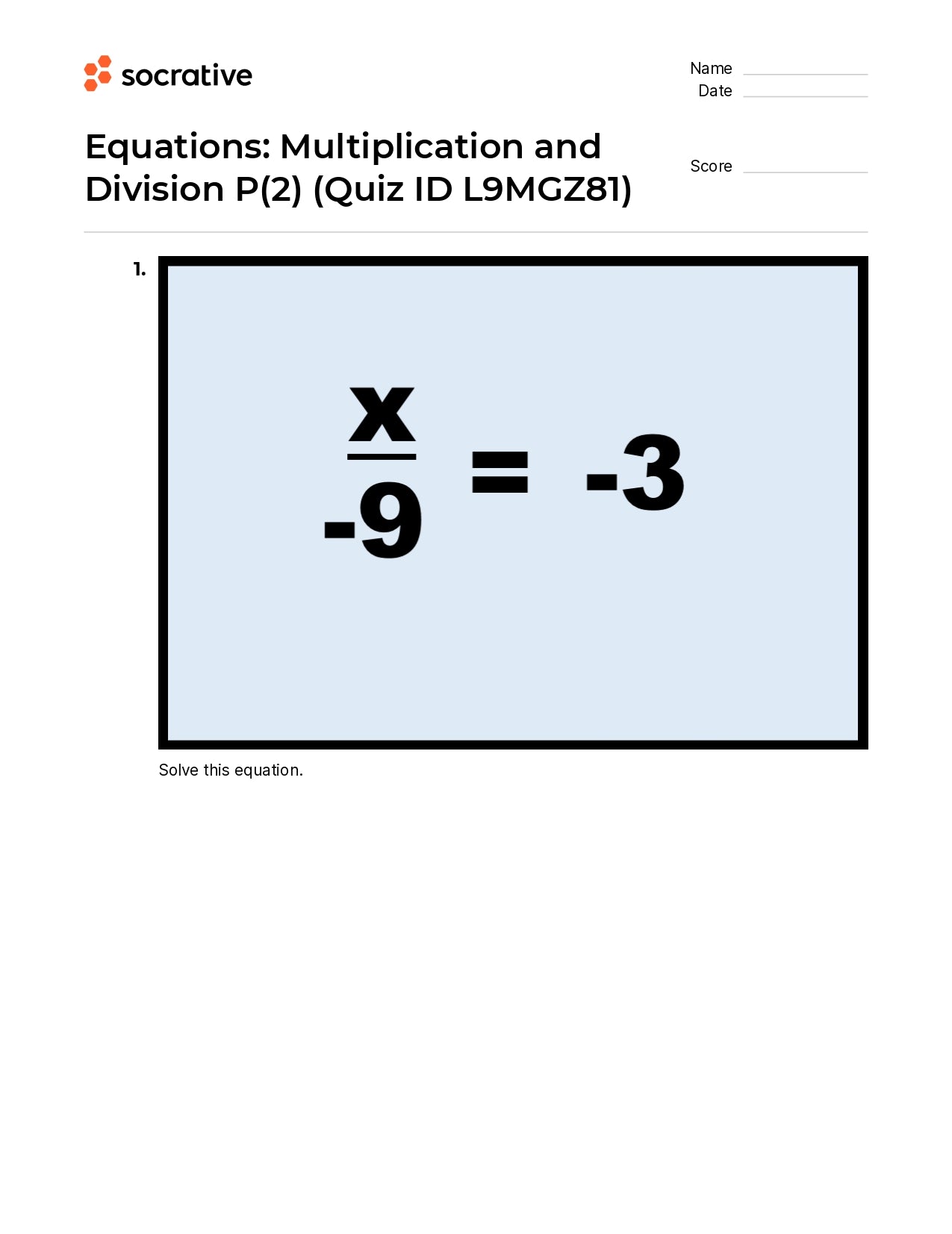 Equations Multiplication And Division P(2)