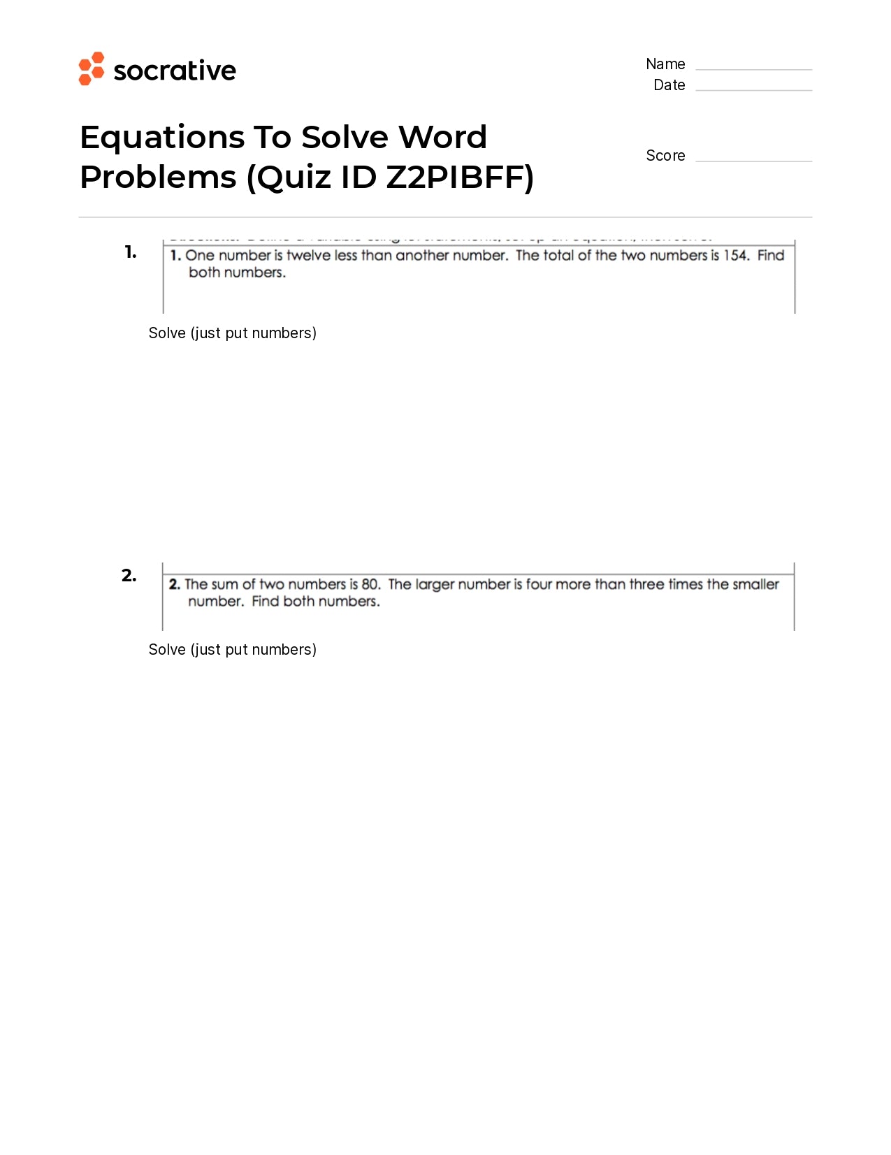 Equations To Solve Word Problems