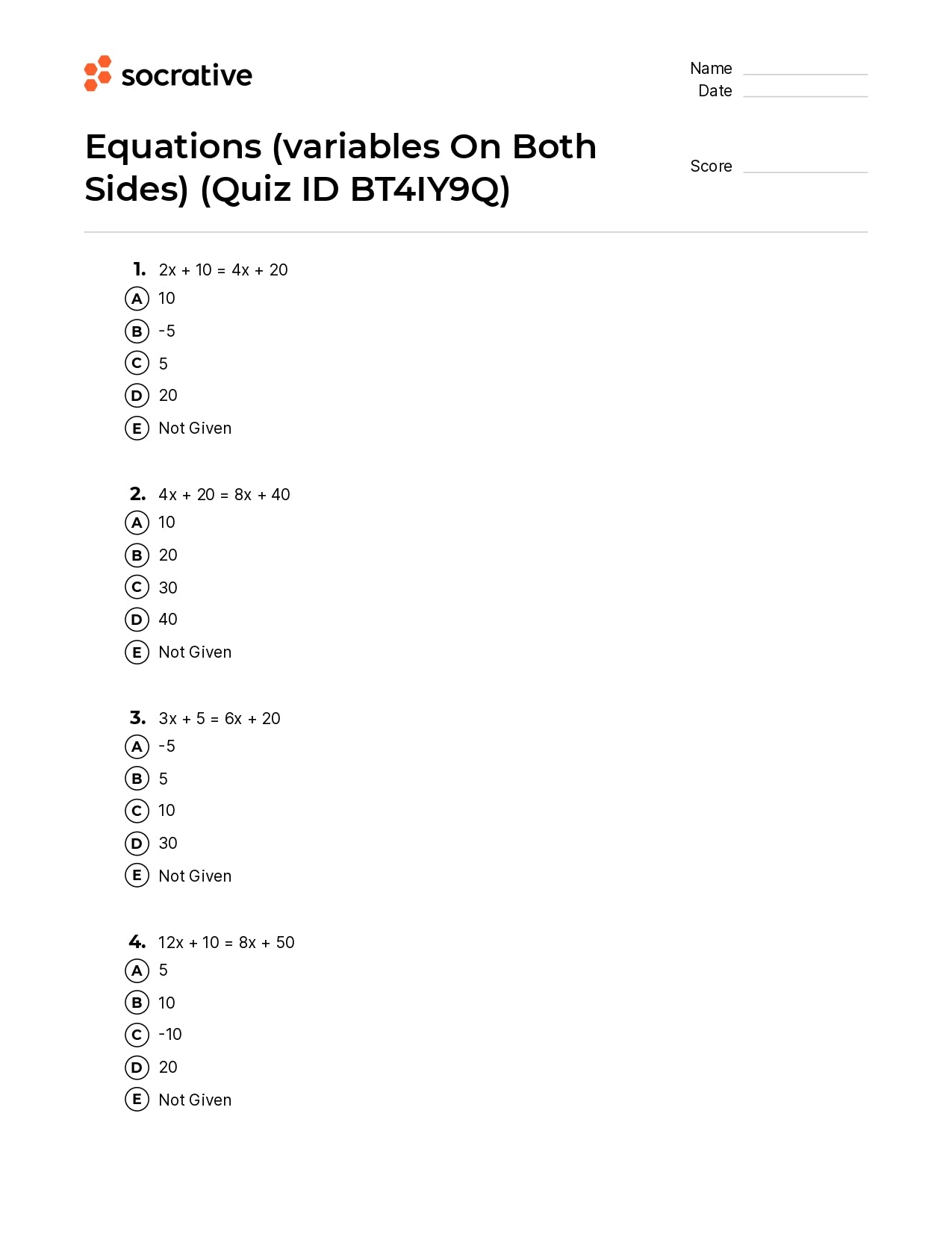 Equations (Variables On Both Sides)