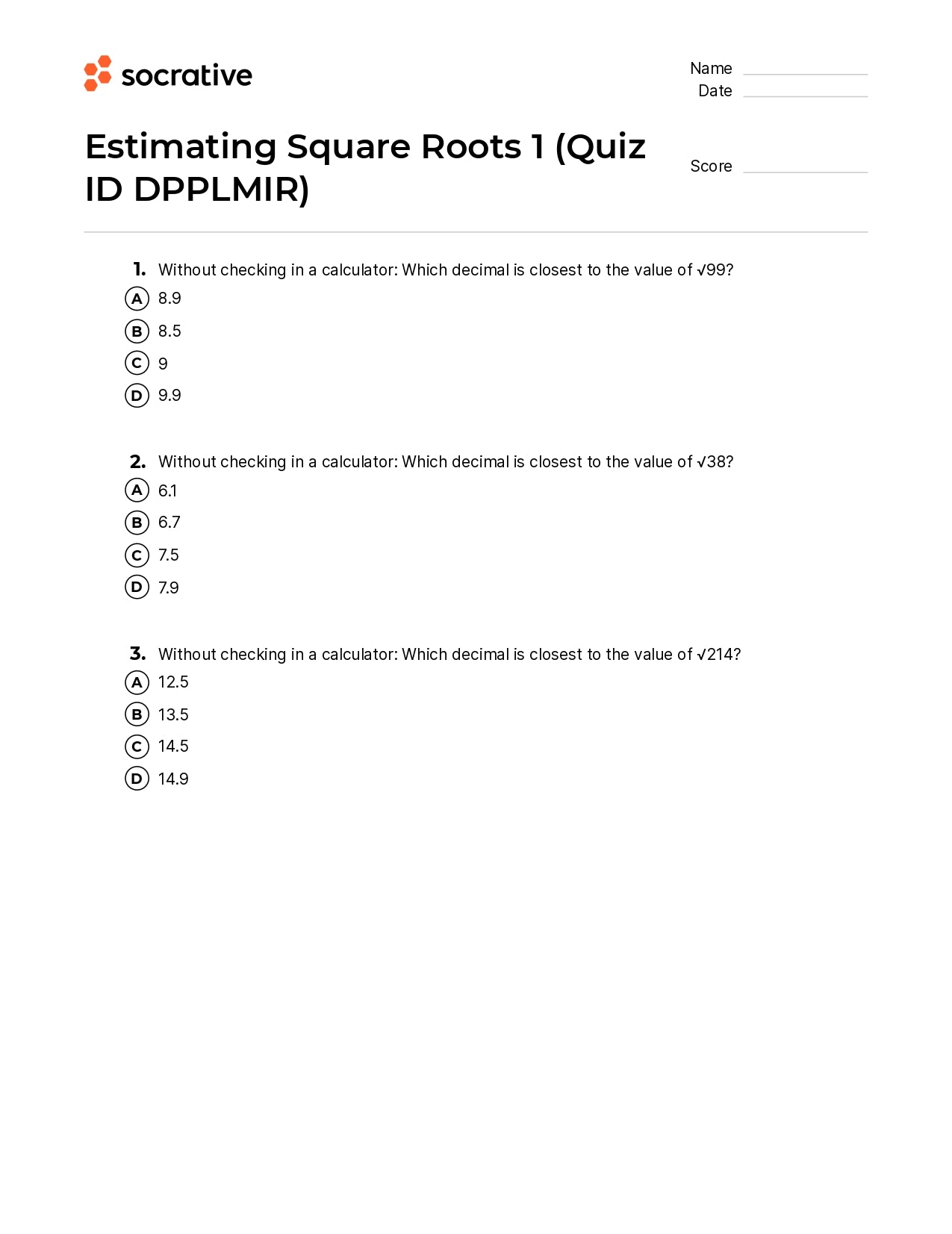 Estimating Square Roots 1