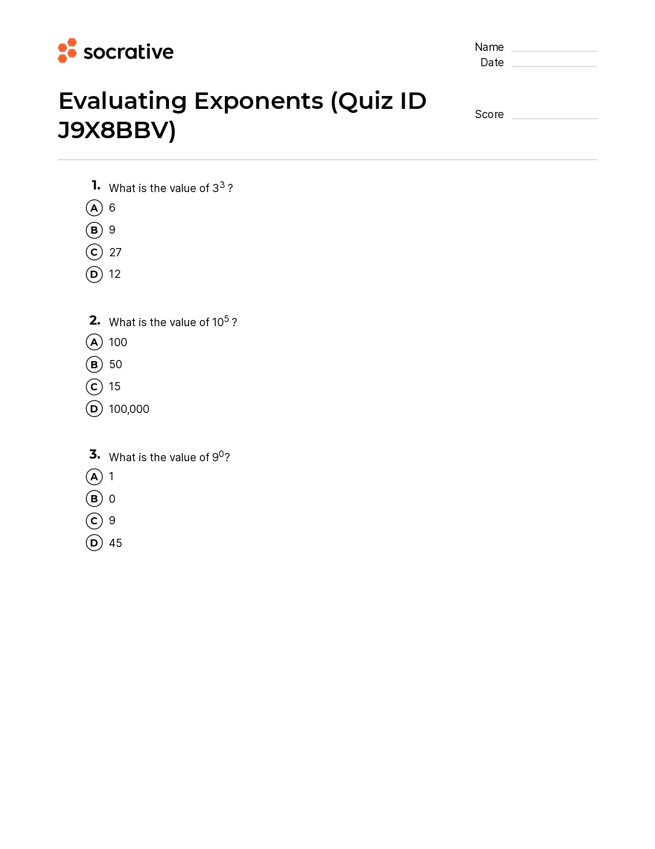 Evaluating Exponents