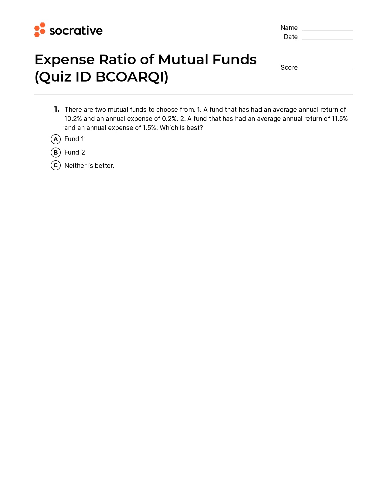 Expense Ratio Of Mutual Funds