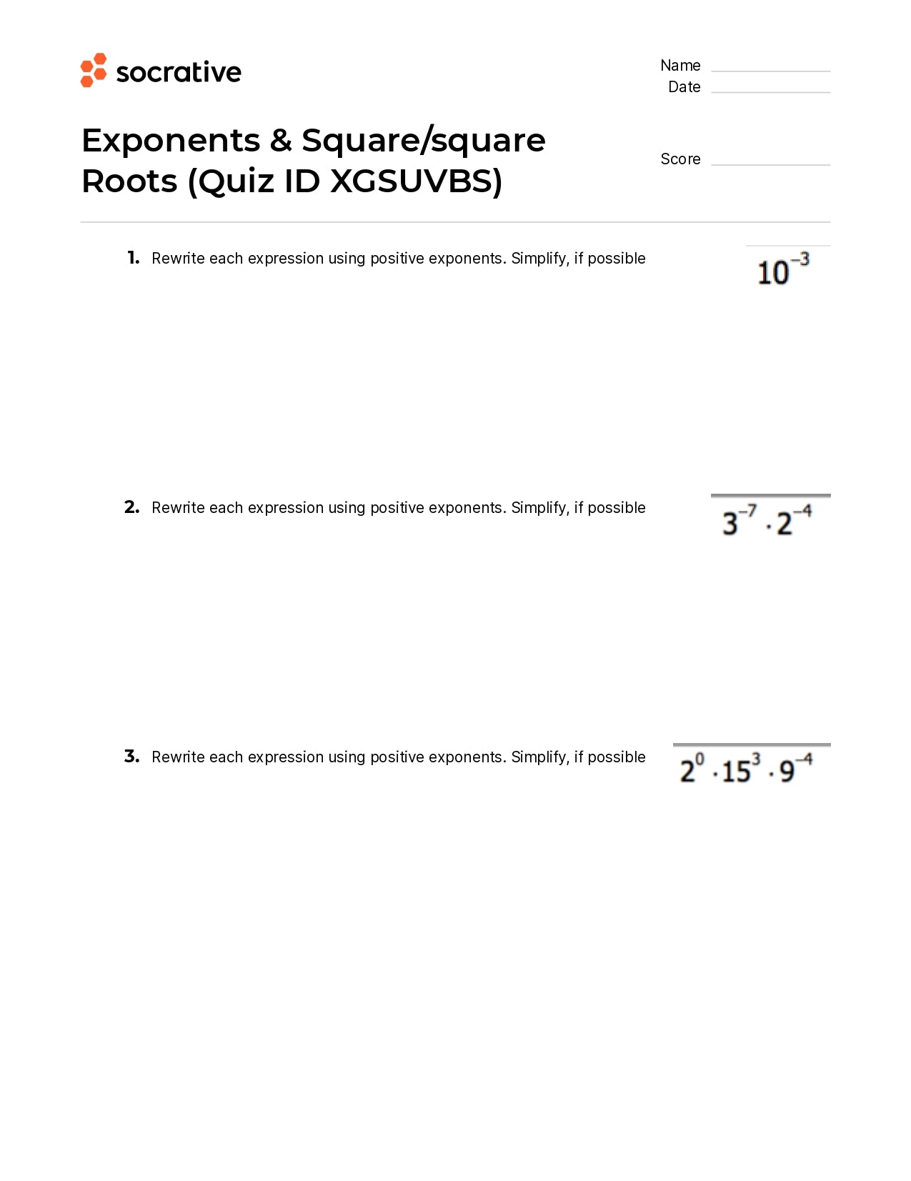 Exponents & Square/Square Roots