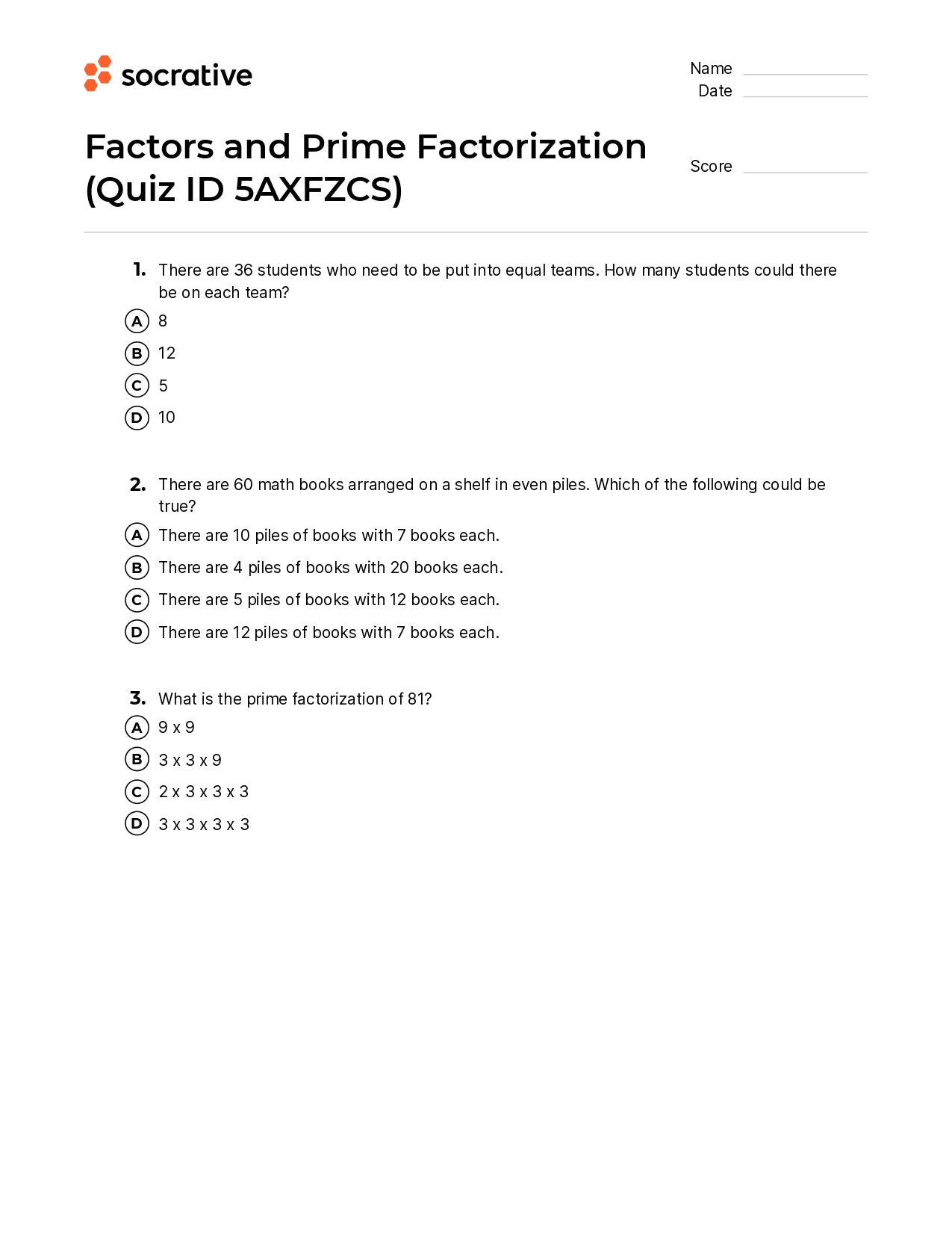Factors And Prime Factorization