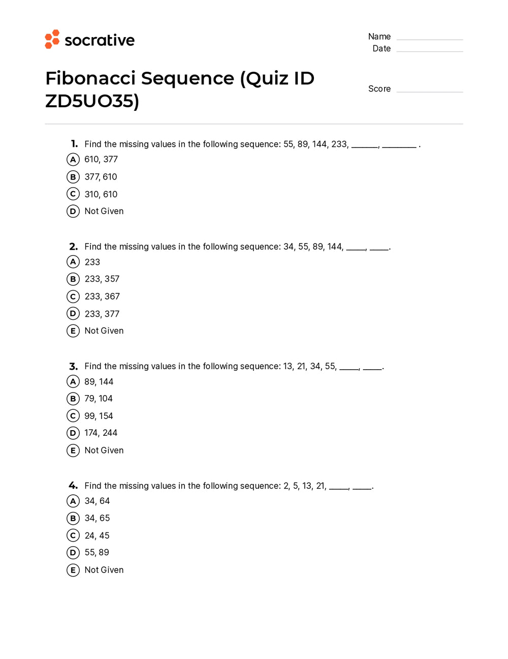 Fibonacci Sequence – Quiz Shop