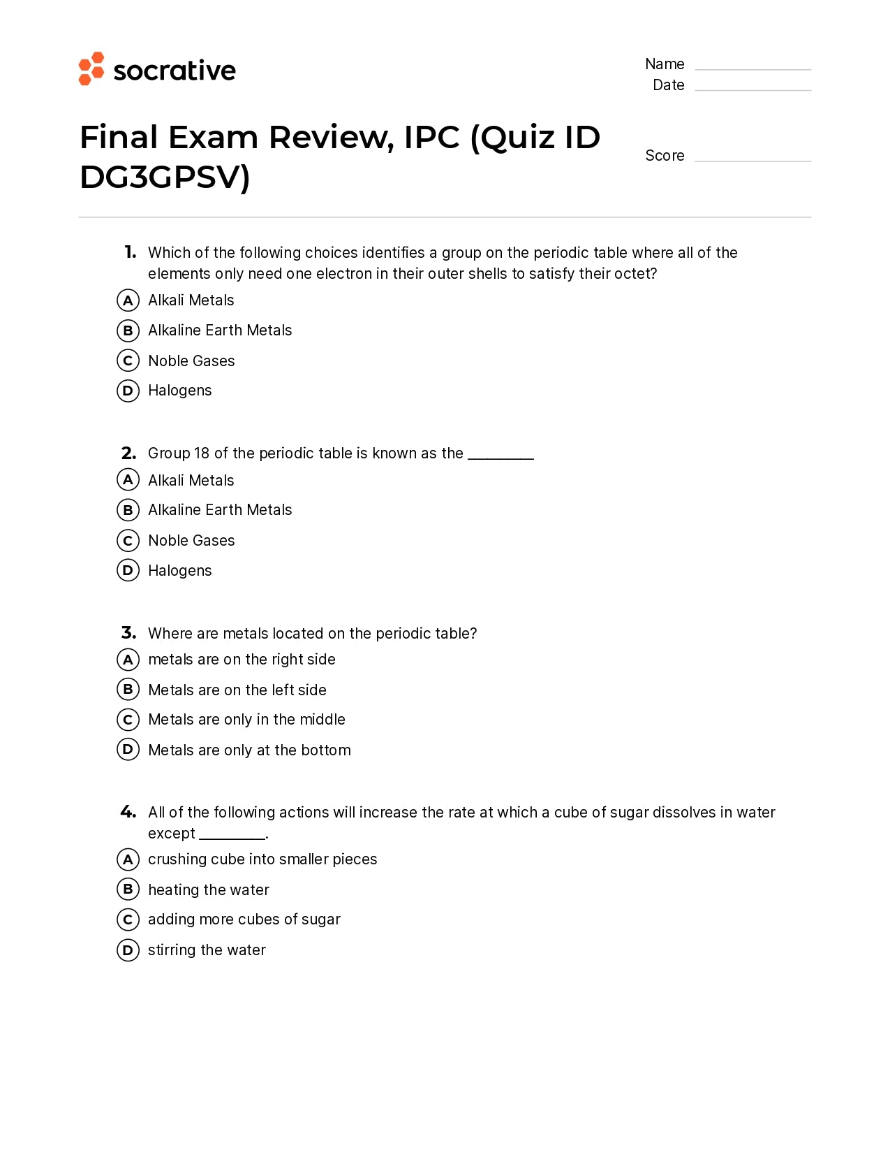 Final Exam Review Ipc