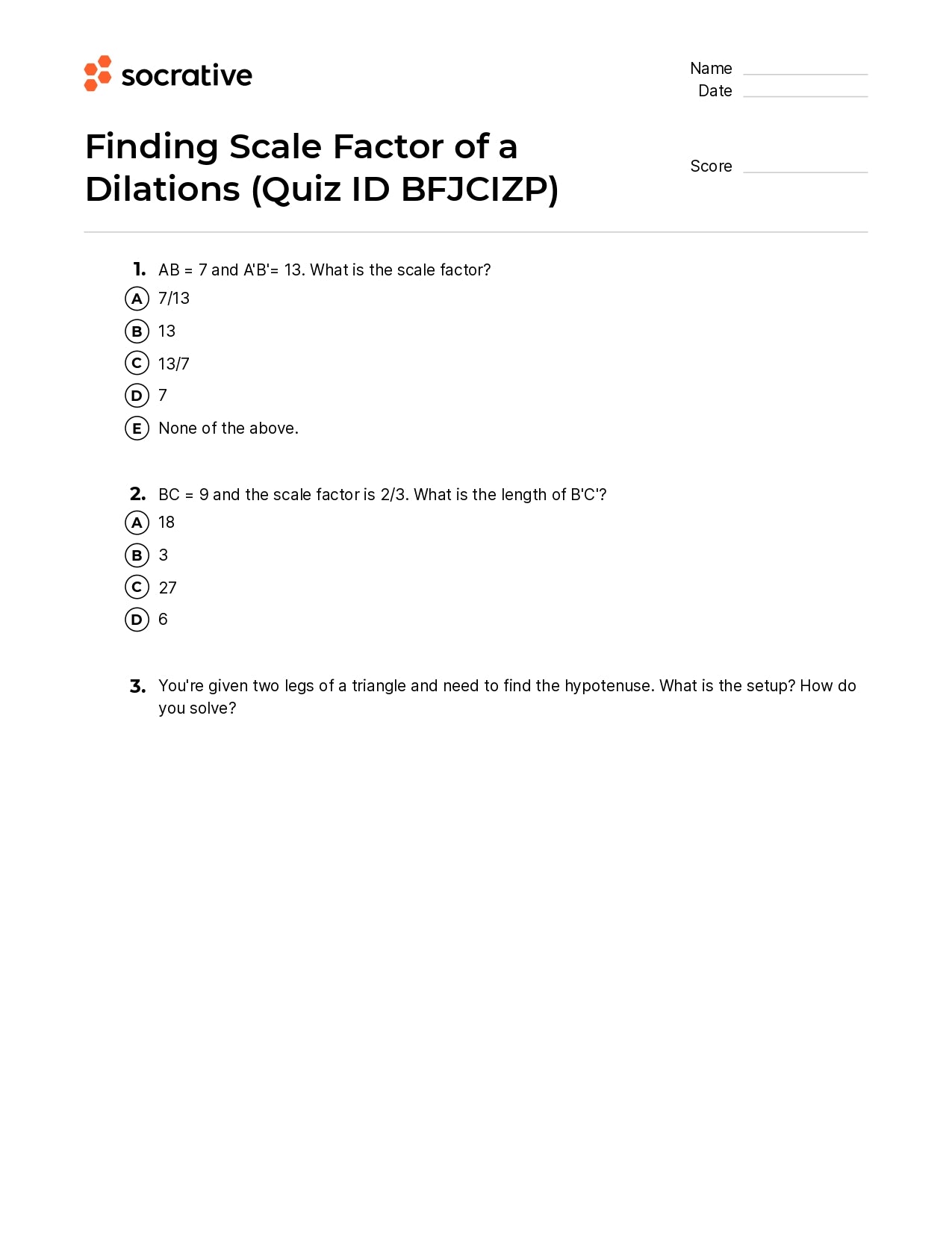 Finding Scale Factor Of A Dilations