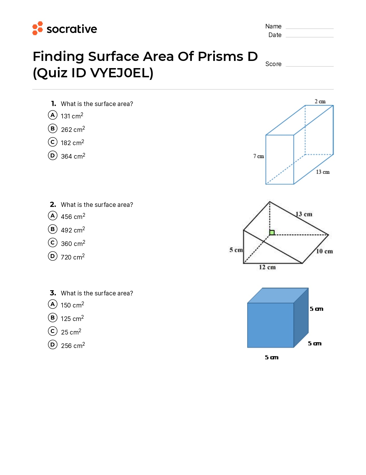 Finding Surface Area Of Prisms D