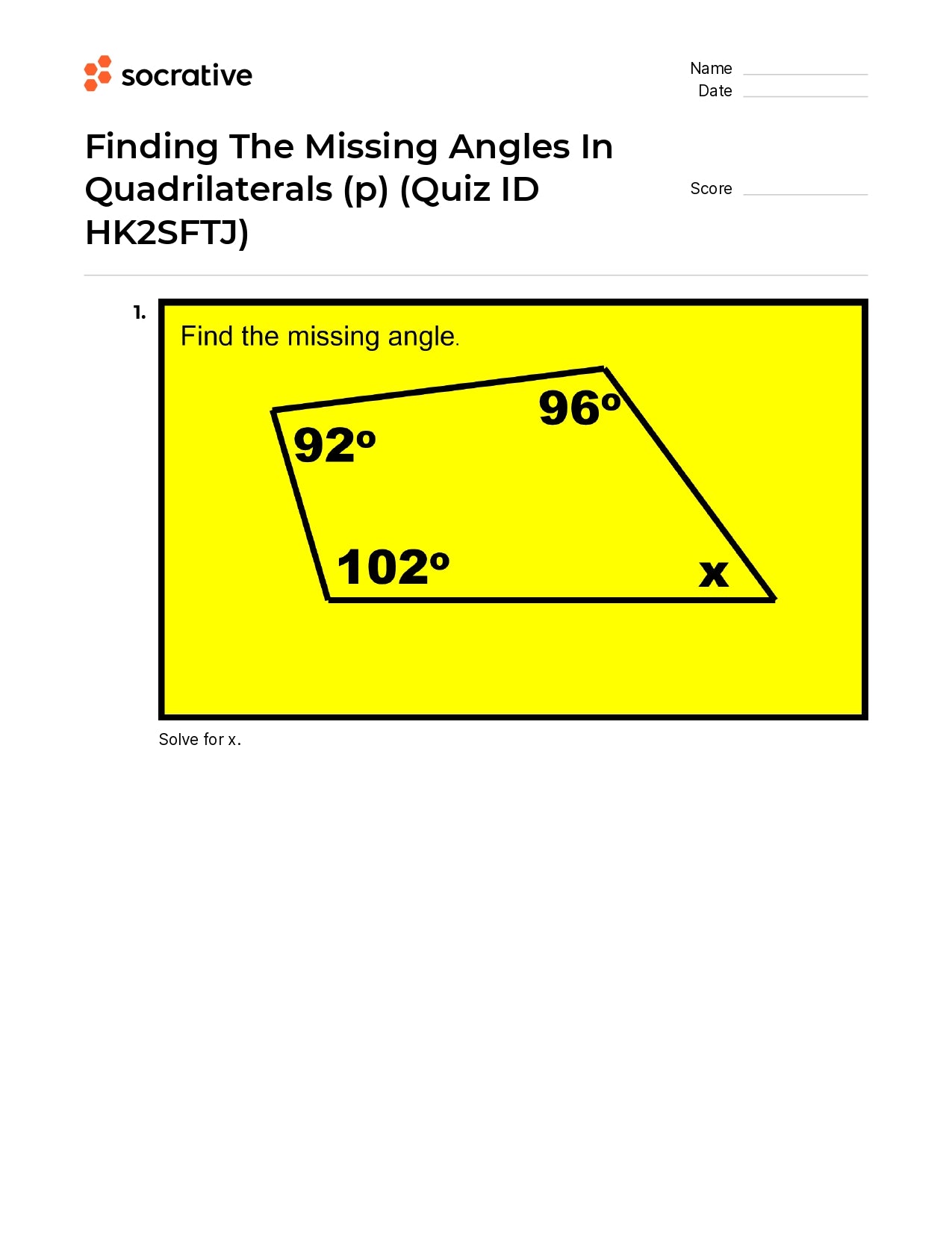 Finding The Missing Angles In Quadrilaterals (P)