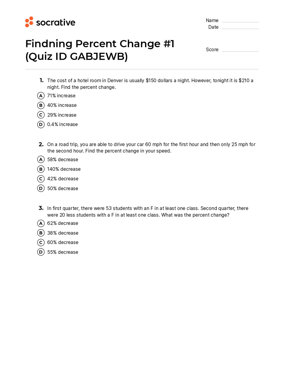 Findning Percent Change 1 – Quiz Shop