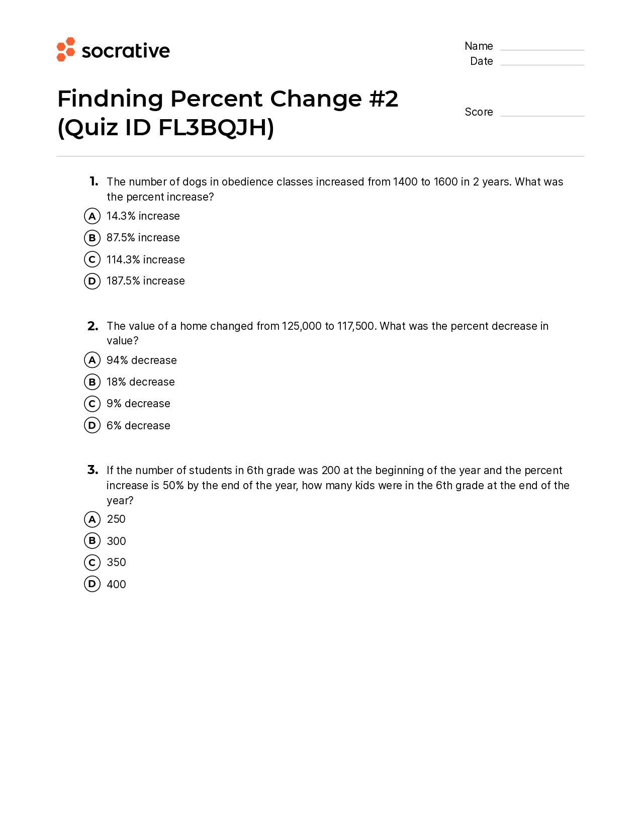 Findning Percent Change 2